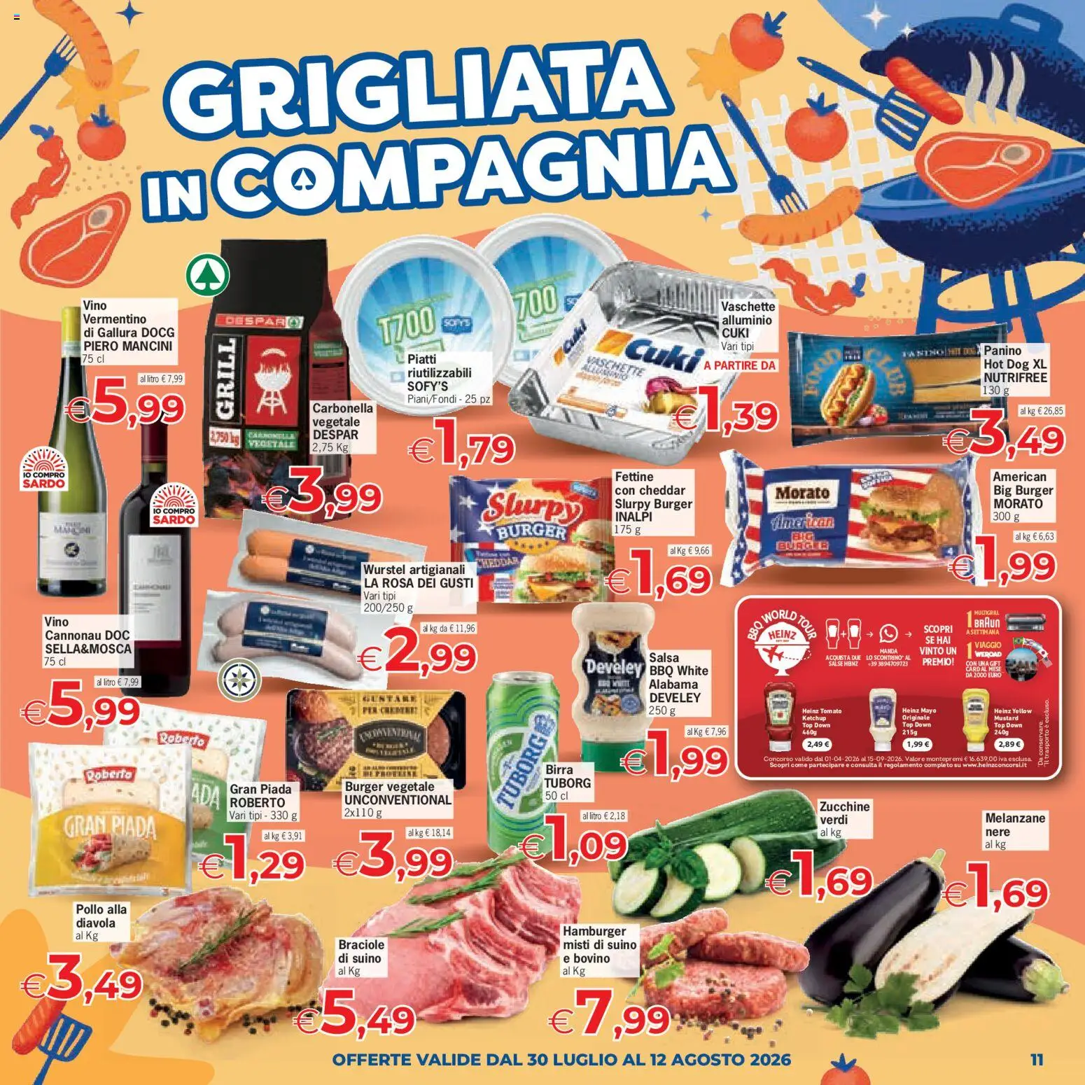Volantino Despar del 30/07/2026 | Pagina: 11 | Prodotti: Vino, Wurstel, Zucchine, Alluminio