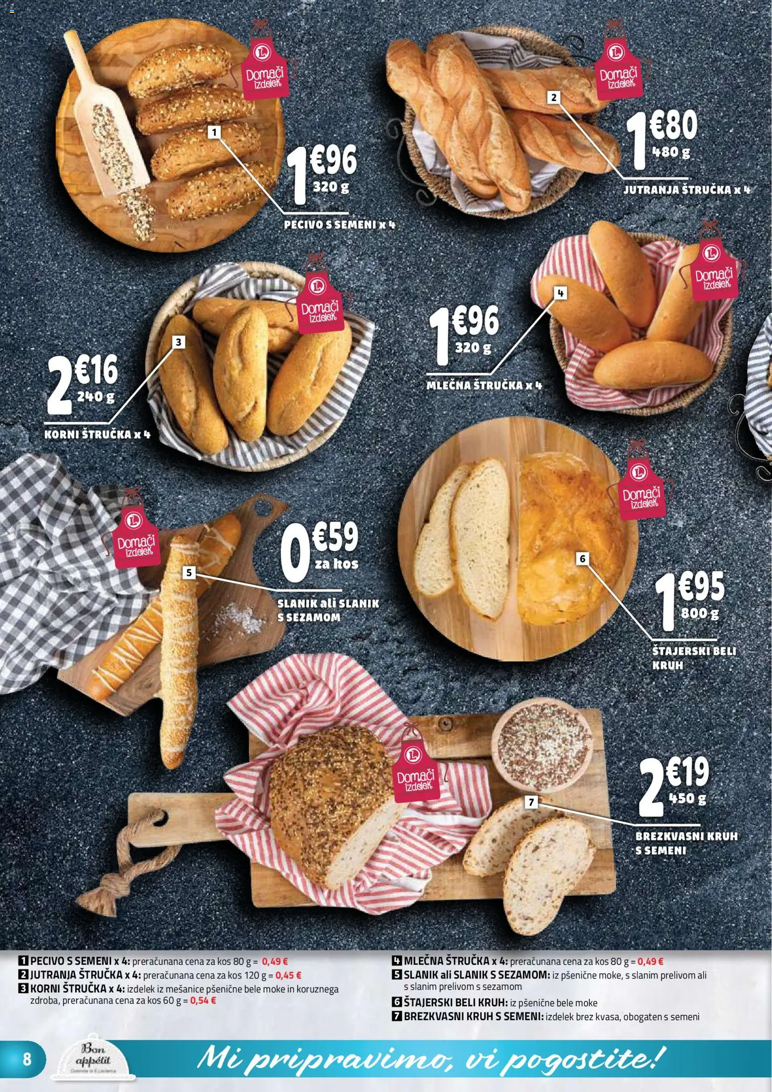Novi E.leclerc katalog ponudbe – veljaven od 26.08.2026 | Stran: 8 | Izdelki: Štručka, Kos, Kruh