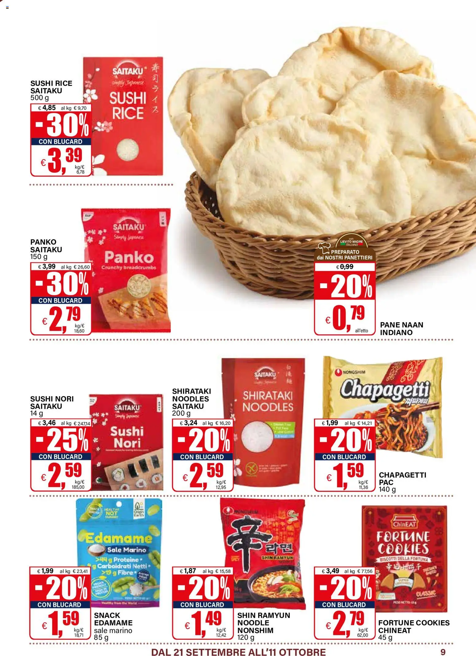 Volantino Il Gigante del 21/09/2026 | Pagina: 9 | Prodotti: Pane, Biscotti, Sushi, Lievito