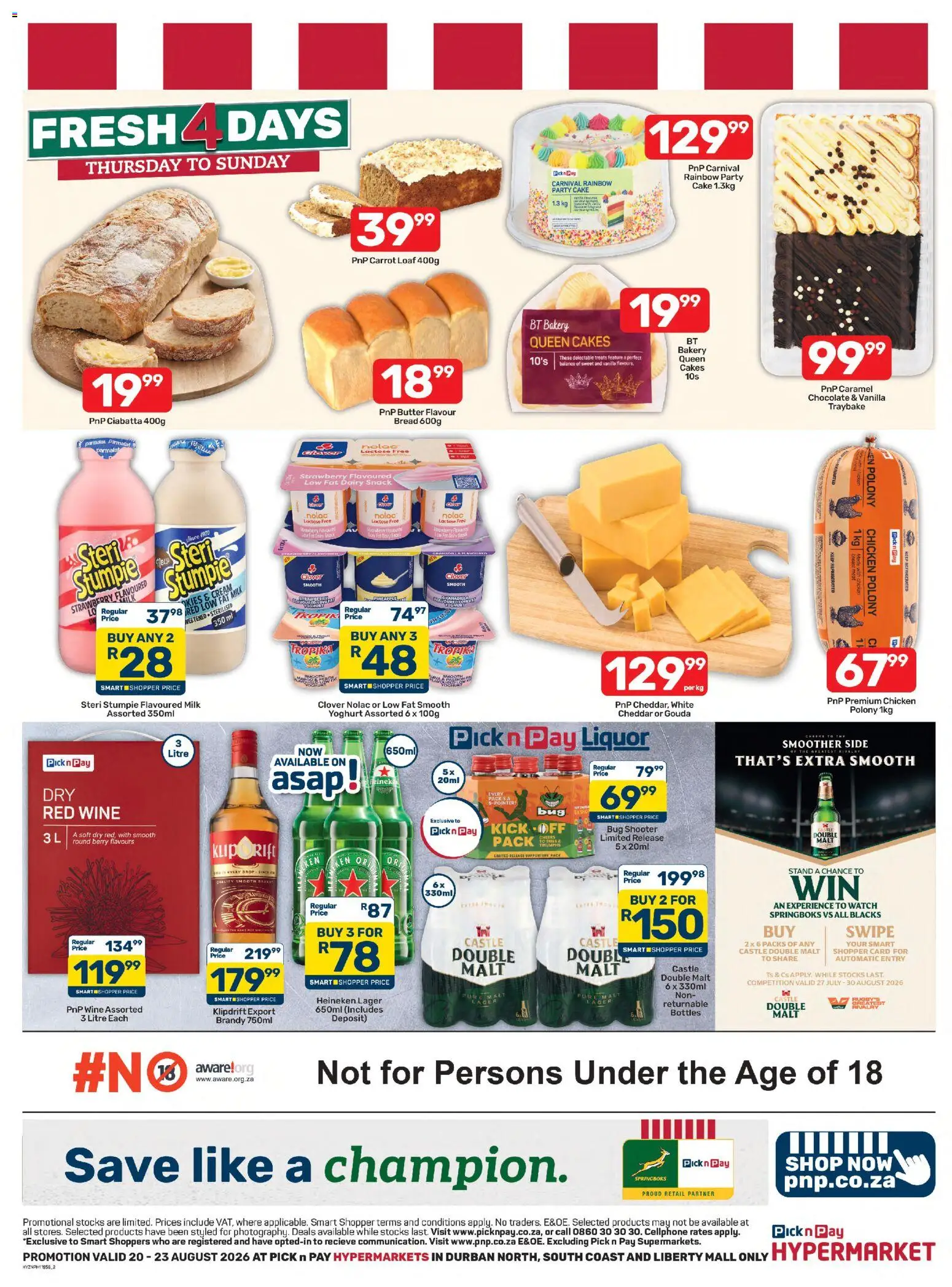 New Pick n Pay catalogue – valid from 20/08/2026 | Page: 2 | Products: Watch, Yoghurt, Milk, Bread