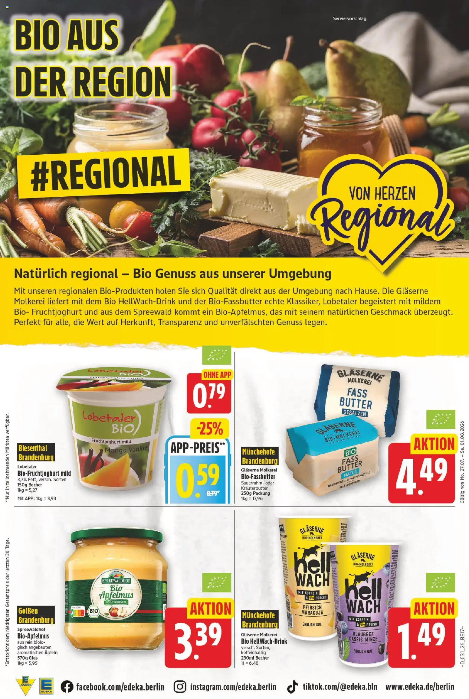 E center Prospekt – gültig ab 27.07.2026 | Seite: 26 | Produkte: Butter, Kräuterbutter, Fruchtjoghurt, Pfirsich