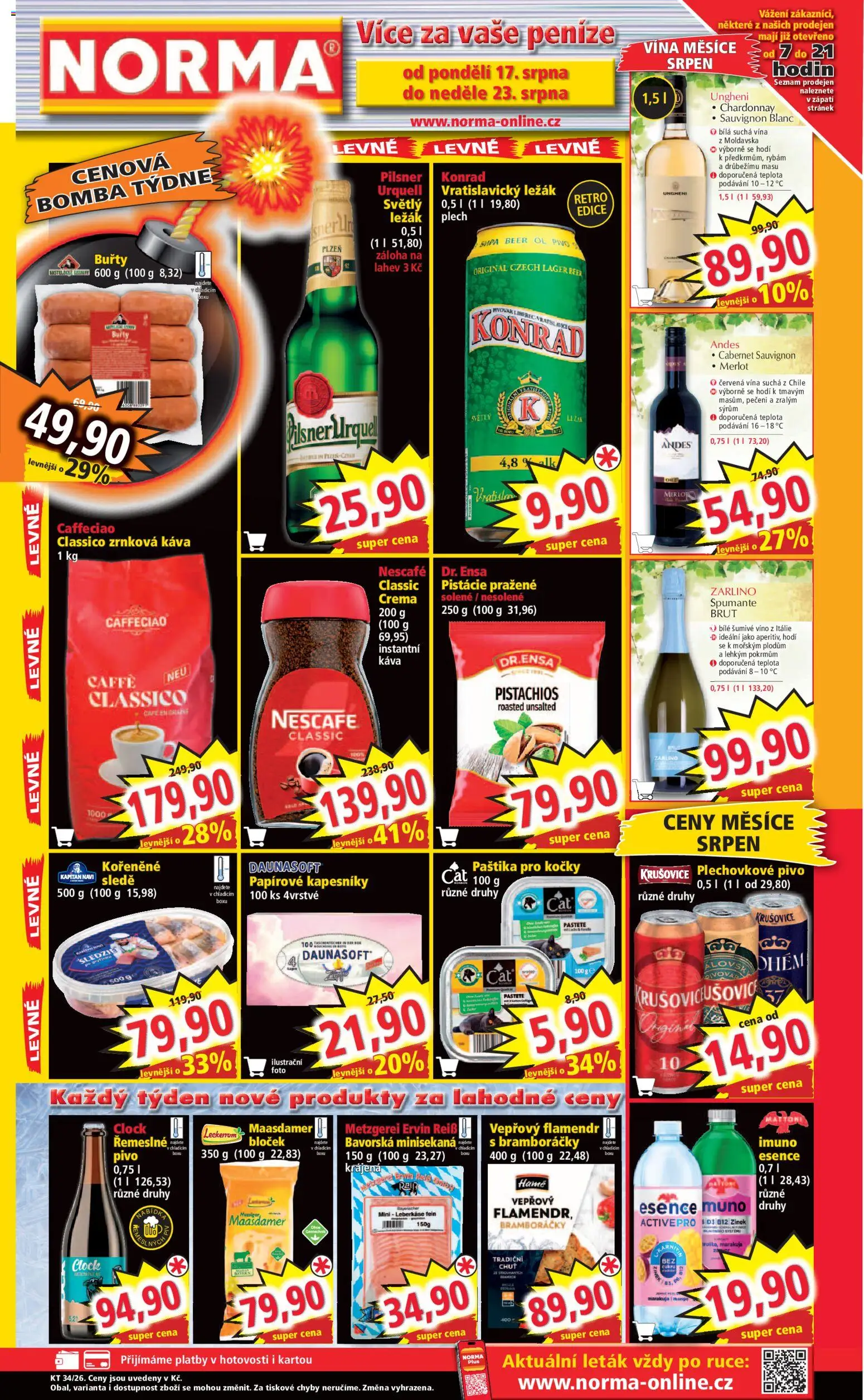 Norma leták od 17.08.2026 | Strana: 1 | Produkty: Pistácie, Crema, Zrnková káva, Marakuja