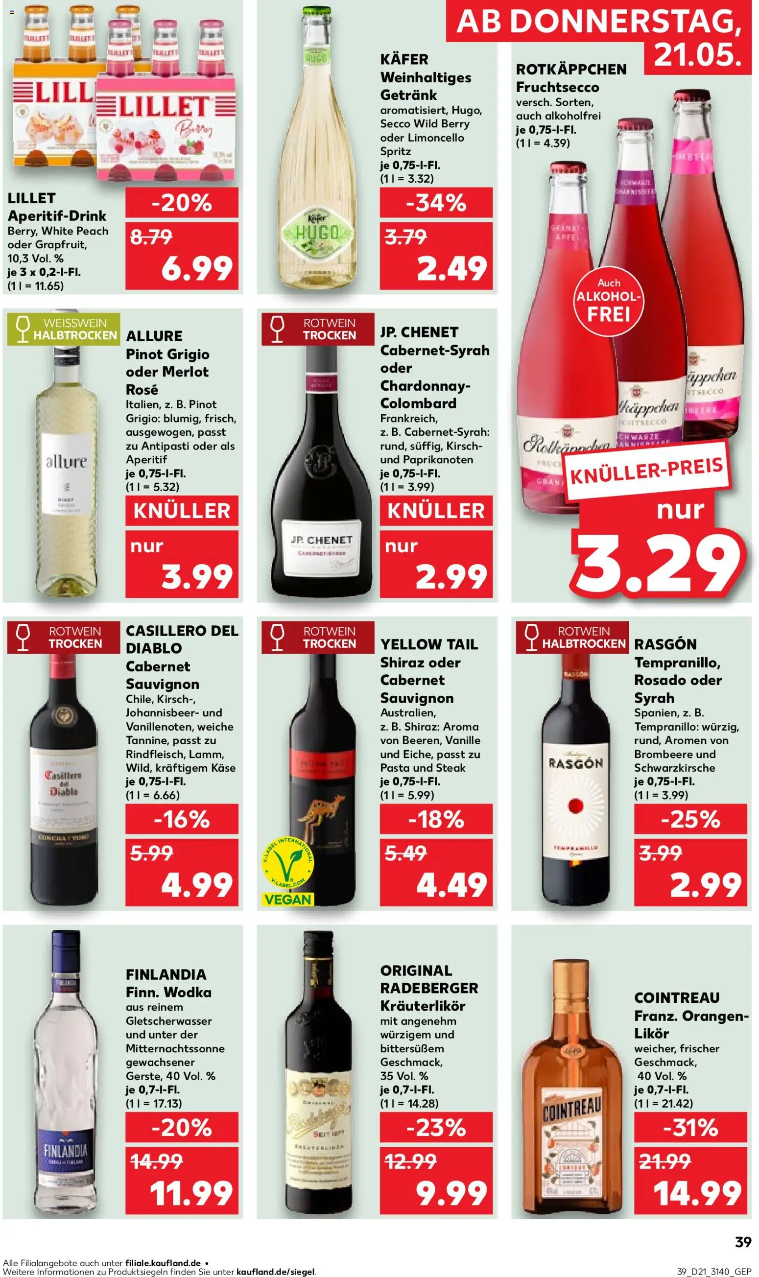 Kaufland Prospekt Leipzig	 – gültig ab 21.05.2026 | Seite: 39 | Produkte: Rotwein trocken, Limoncello, Rotkäppchen, Hugo