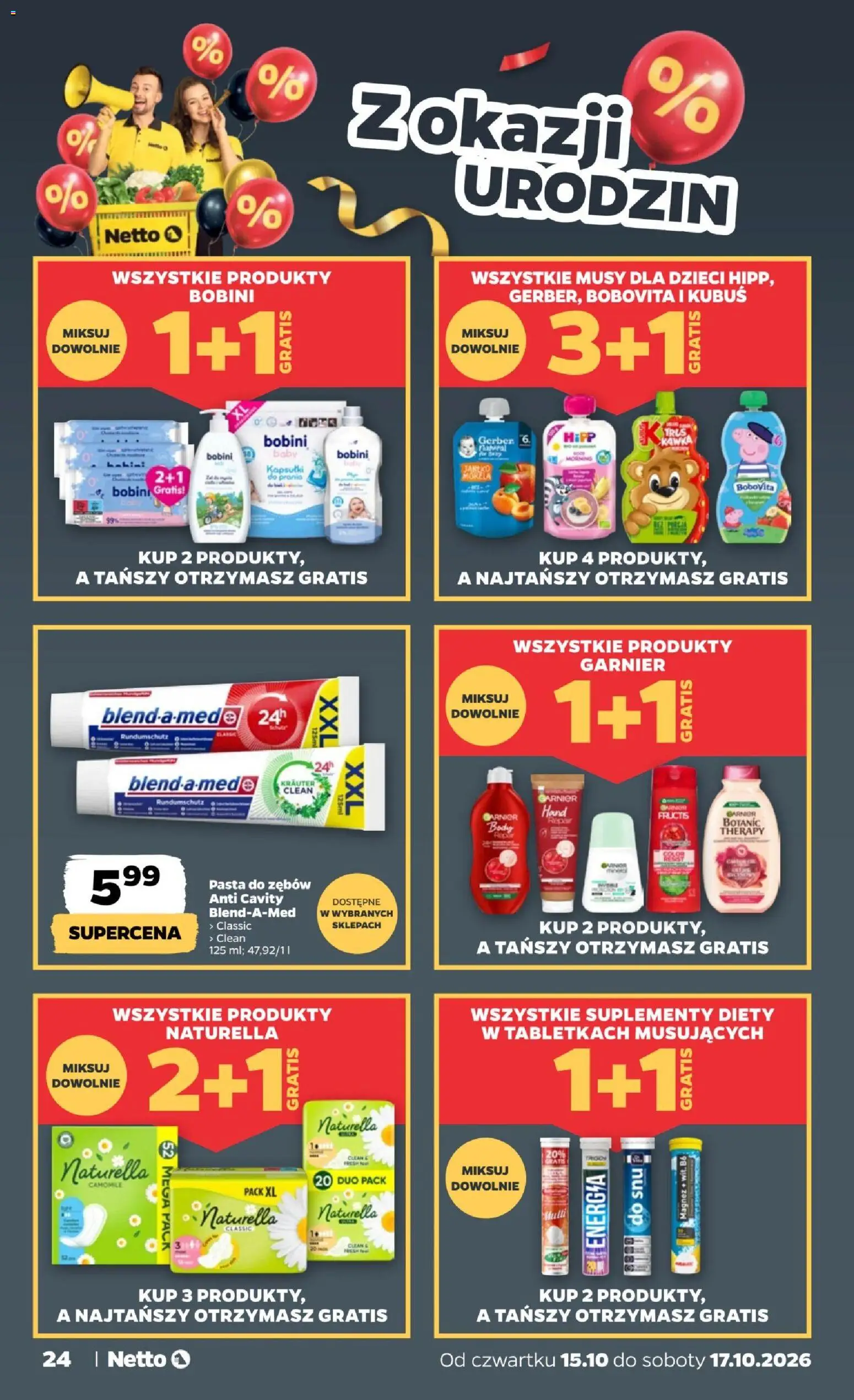 Netto gazetka od czwartku od 15.10.2026 | Strona: 24 | Produkty: Kapsułki, Kubuś, Garnier, Pasta