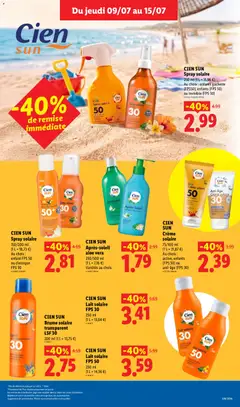 LIDL - Prévisualisation de CIEN SUN Crème solaire, 75/100 ml, (1 L = 31,87 €), Au choix : active, enfants (FPS 50) ou anti-âge (FPS 30) valide à partir de 09/07/2026 | Page: 21
