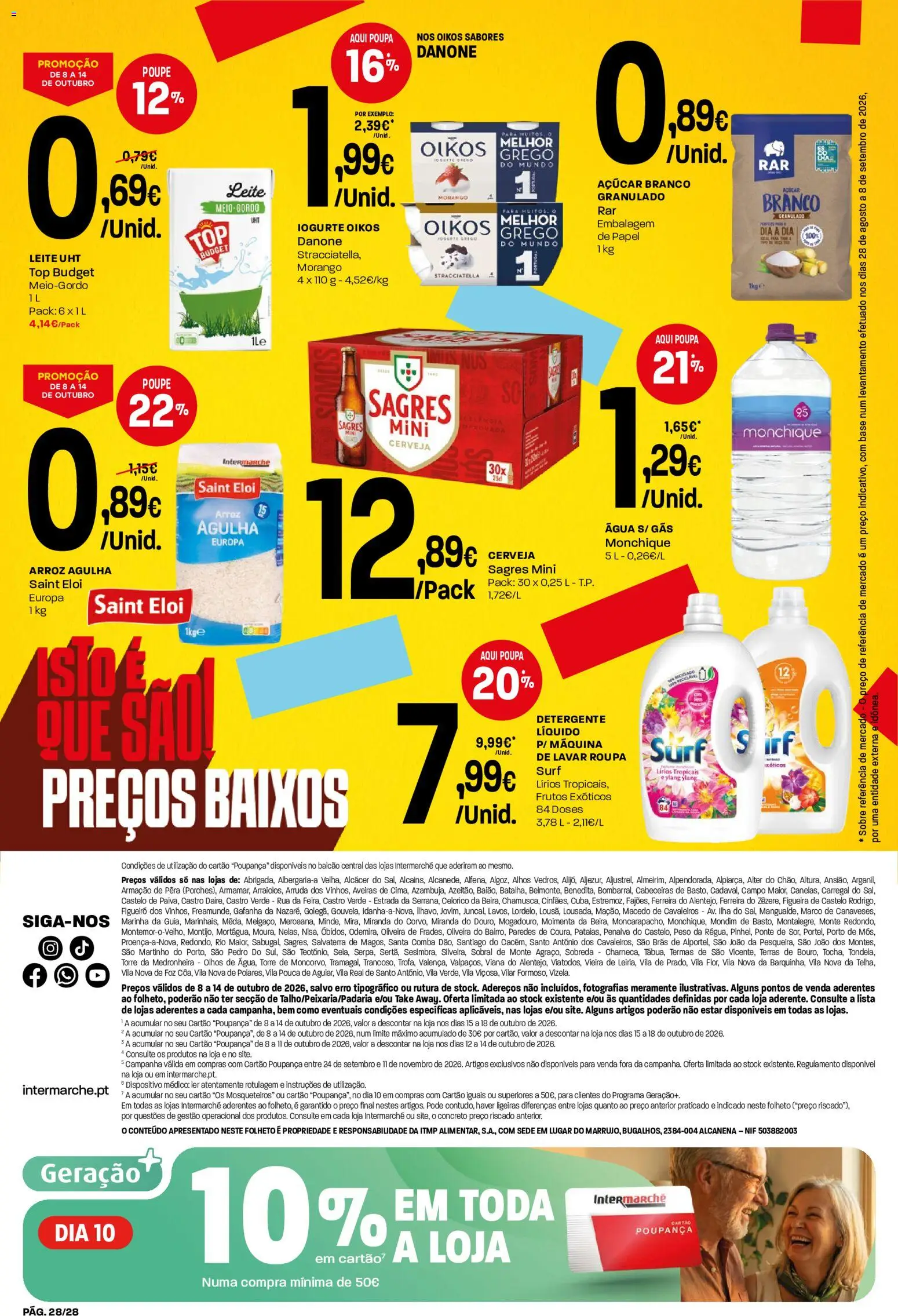 Intermarché folheto Contact │ válido de 08/10/2026 | Página: 28 | Produtos: Base, Detergente, Leite, Cerveja