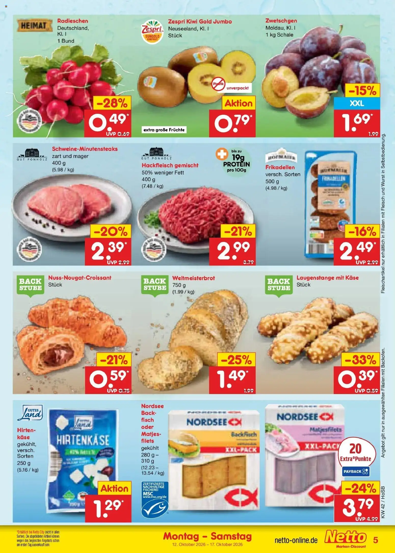 Netto Marken-Discount Prospekt Hannover (ab 12.10.2026) » Angebote | Seite: 5 | Produkte: Käse, Kiwi, Fleisch, Hackfleisch