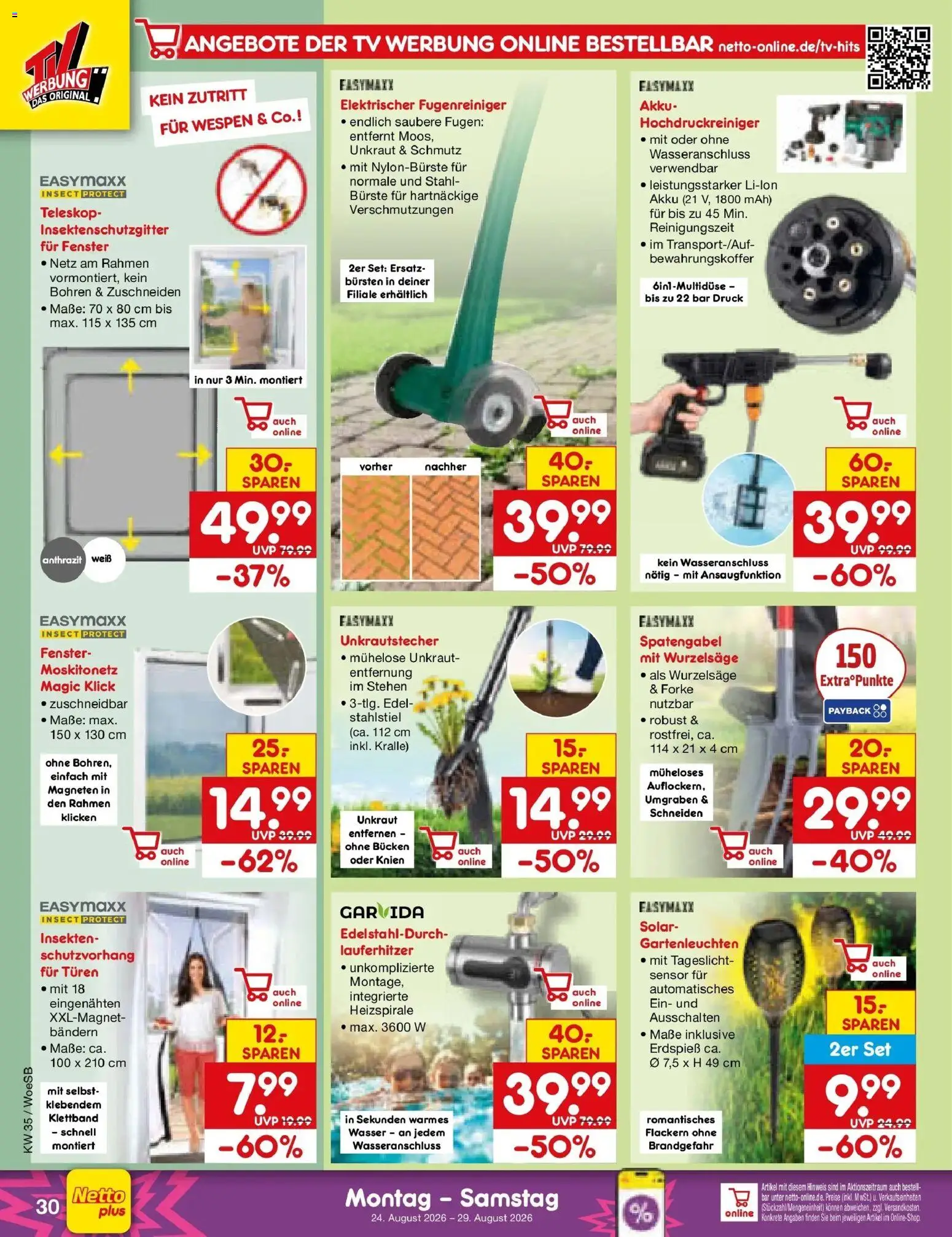 Netto Marken-Discount Prospekt Gemmingen (ab 24.08.2026) » Angebote | Seite: 44 | Produkte: Bürste, Wasser, Hochdruckreiniger, TV