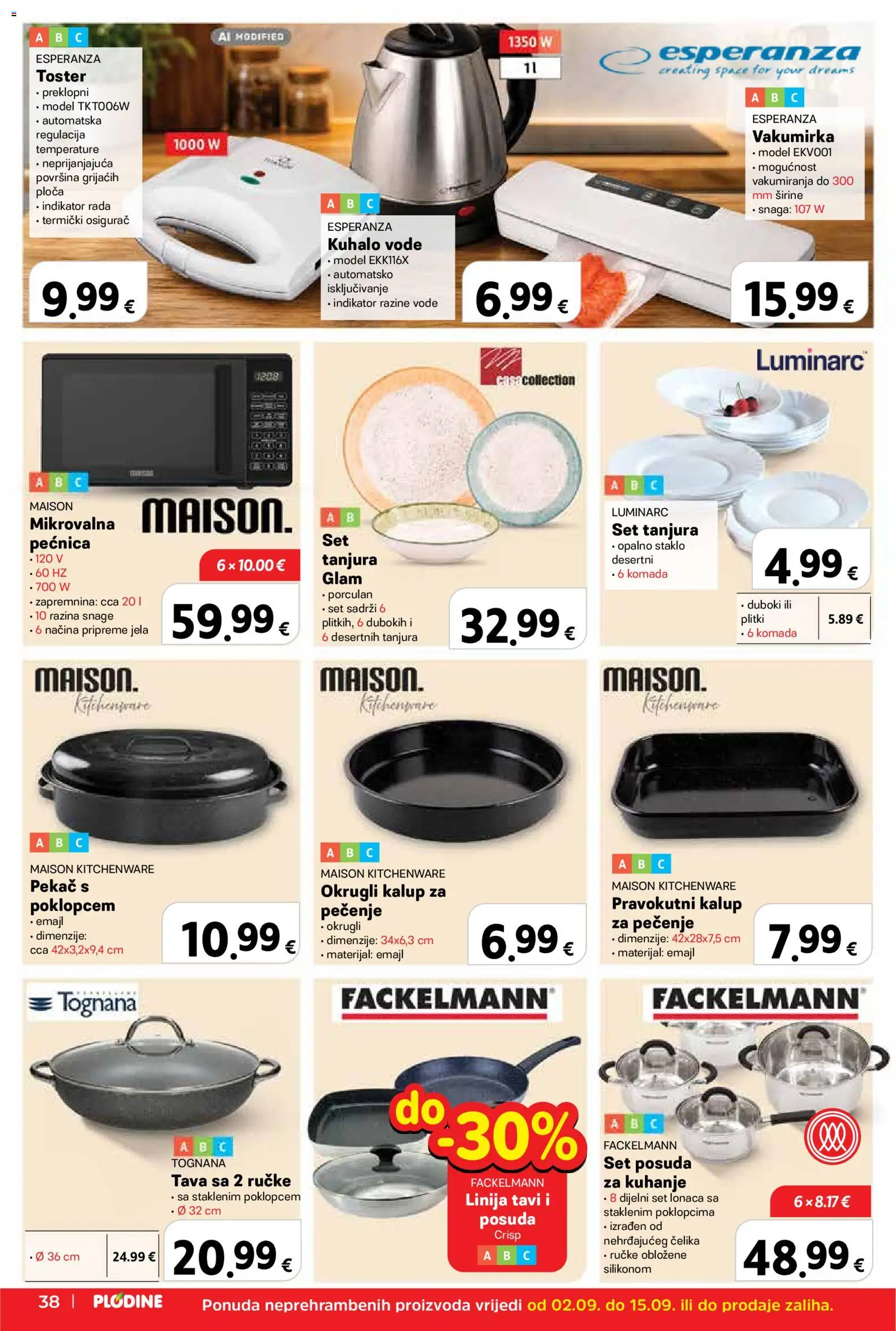 Plodine katalog | vrijedi od 02.09.2026 | Stranica: 38 | Proizvodi: Kuhalo vode, Toster, Tognana, Kalup za pečenje