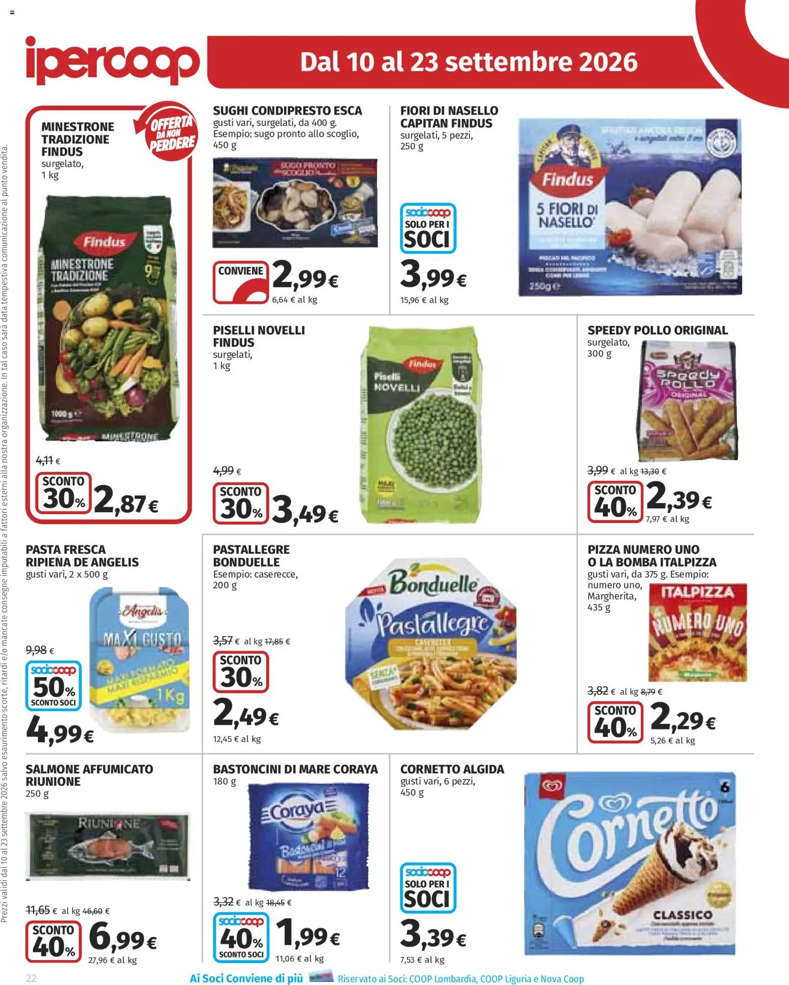 Volantino Ipercoop del 10/09/2026 | Pagina: 22 | Prodotti: Pizza, Cornetto, Pasta, Nasello