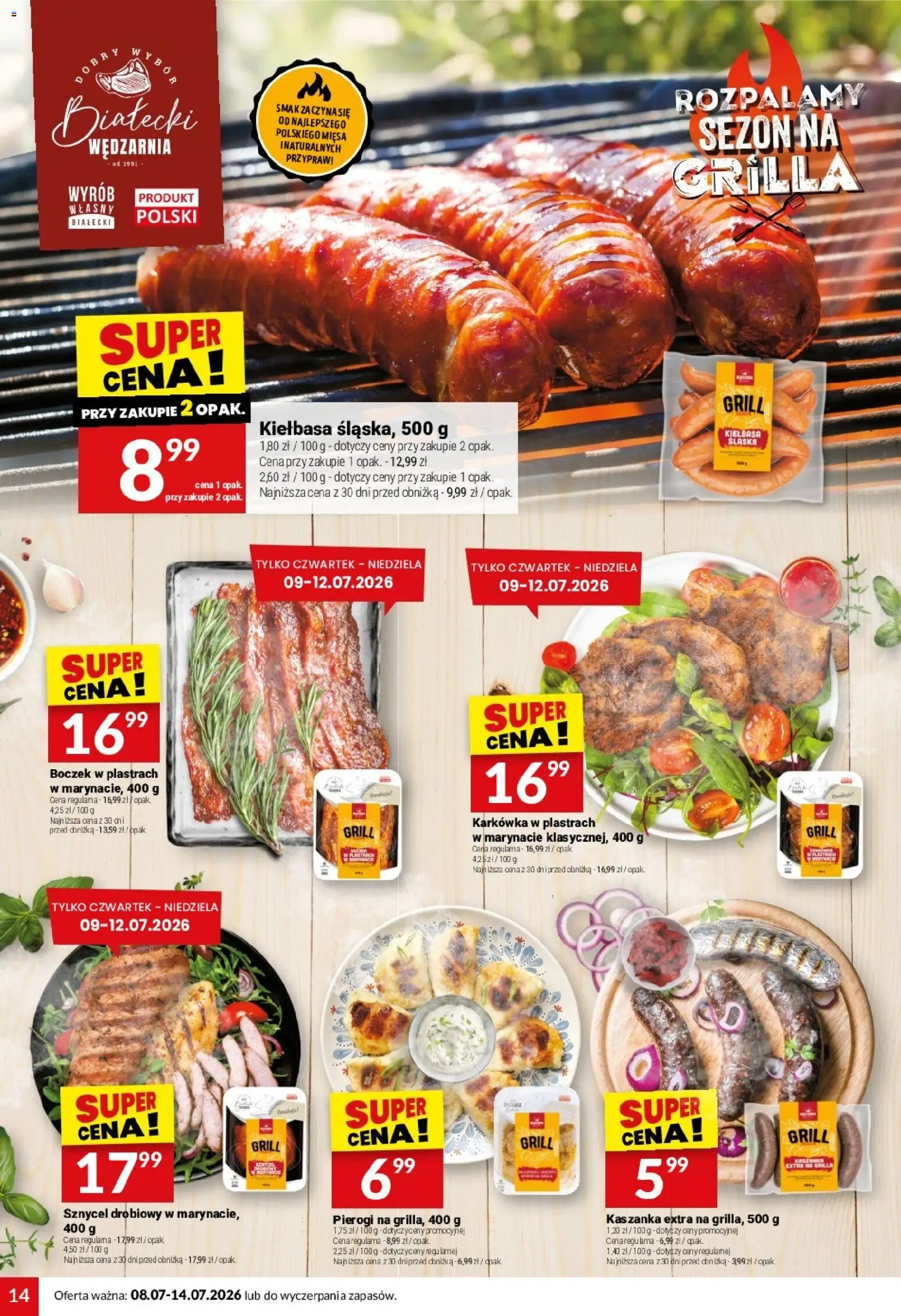 Twój Market gazetka od 08.07.2026 | Strona: 14 | Produkty: Karkówka, Pierogi, Grill, Boczek