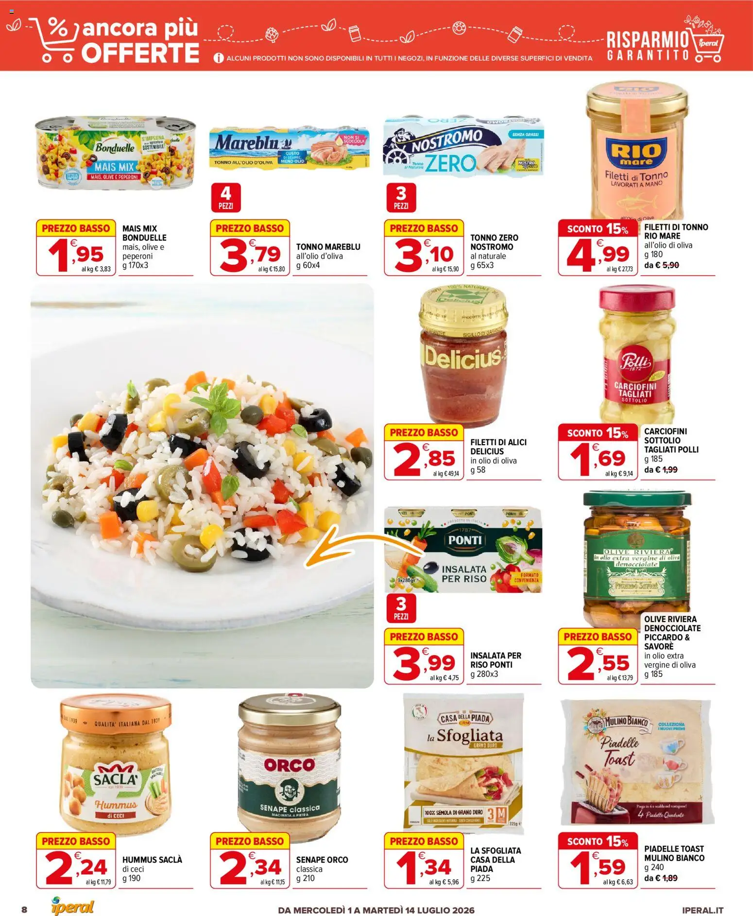 Volantino Iperal del 01/07/2026 | Pagina: 8 | Prodotti: Riso, Peperoni, Ceci, Olio di Oliva