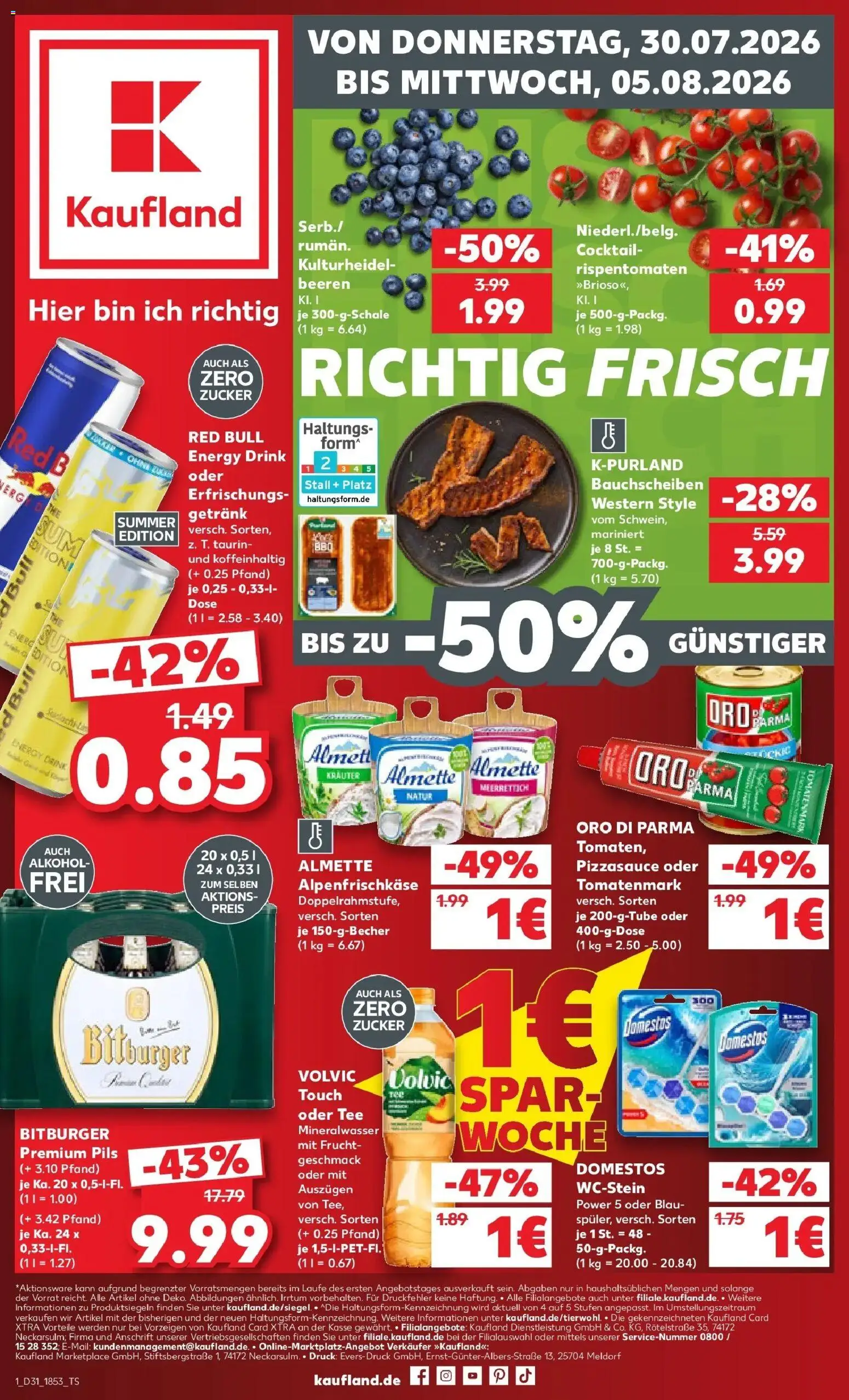 Kaufland Prospekt Bad Oldesloe – gültig ab 30.07.2026 | Seite: 1 | Produkte: Bitburger, Mineralwasser, Zucker, Tee