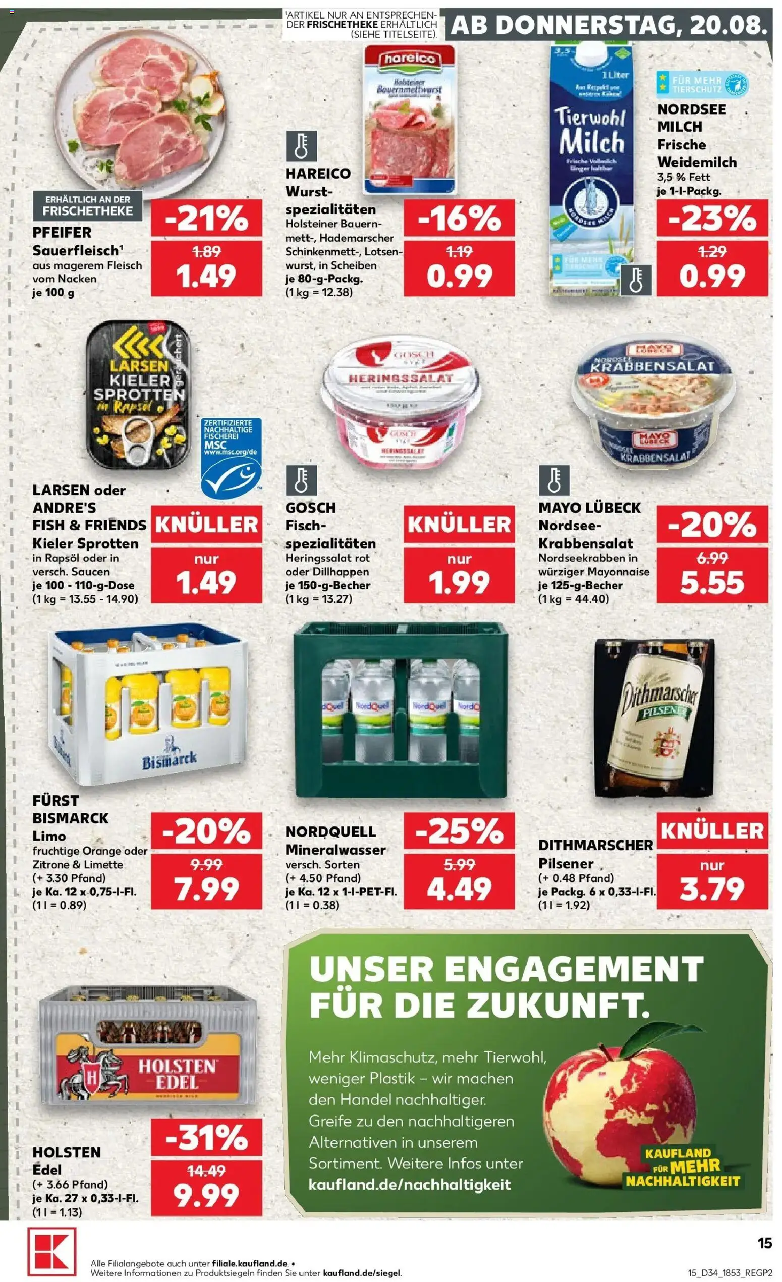 Prospekt Kaufland ab 20.08.2026 » Angebote Online zum Blättern | Seite: 15 | Produkte: Rapsöl, Holsten, Mineralwasser, Fleisch