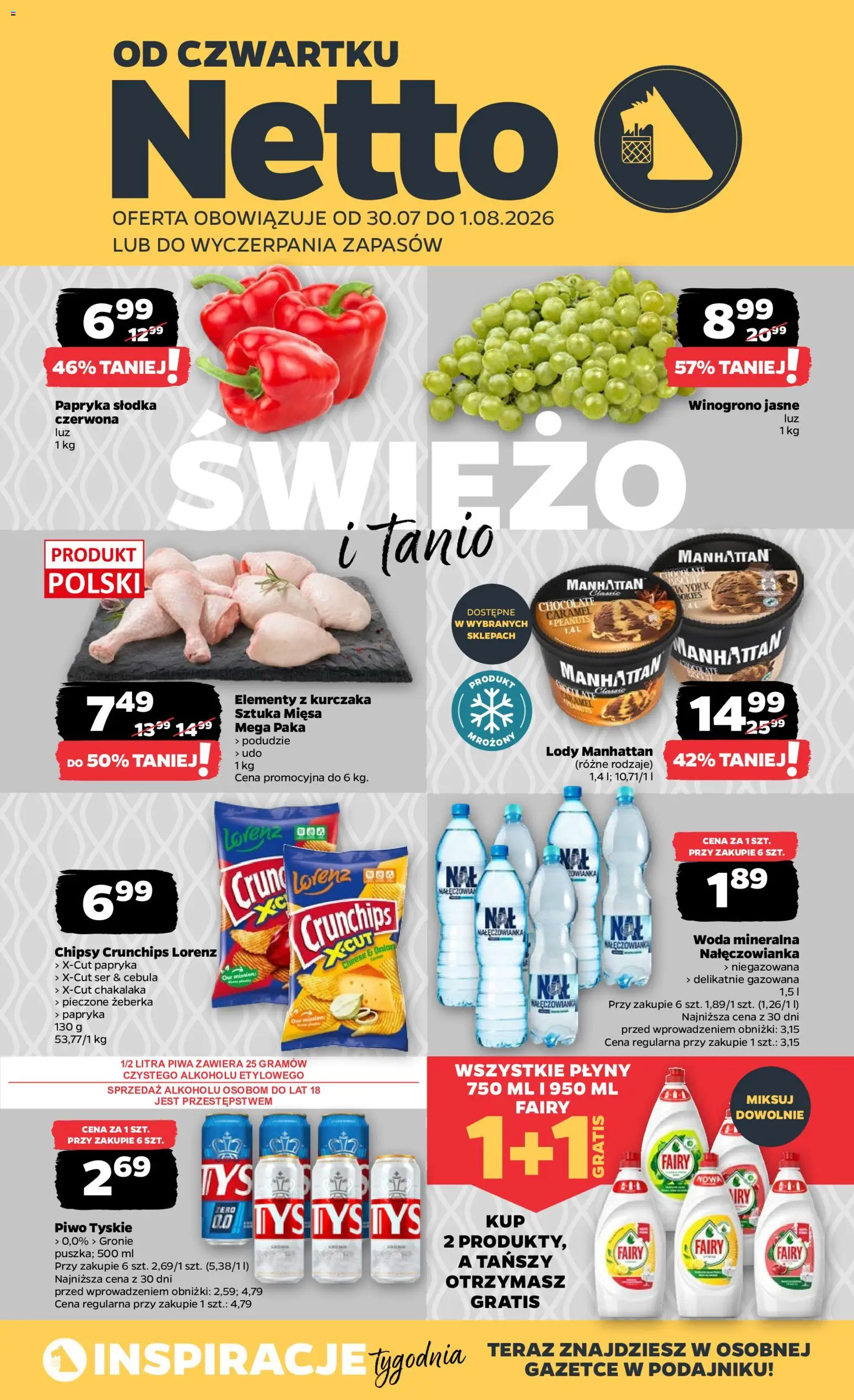 Netto gazetka od czwartku od 30.07.2026 | Strona: 1 | Produkty: Chipsy, Lody manhattan, Lody, Woda