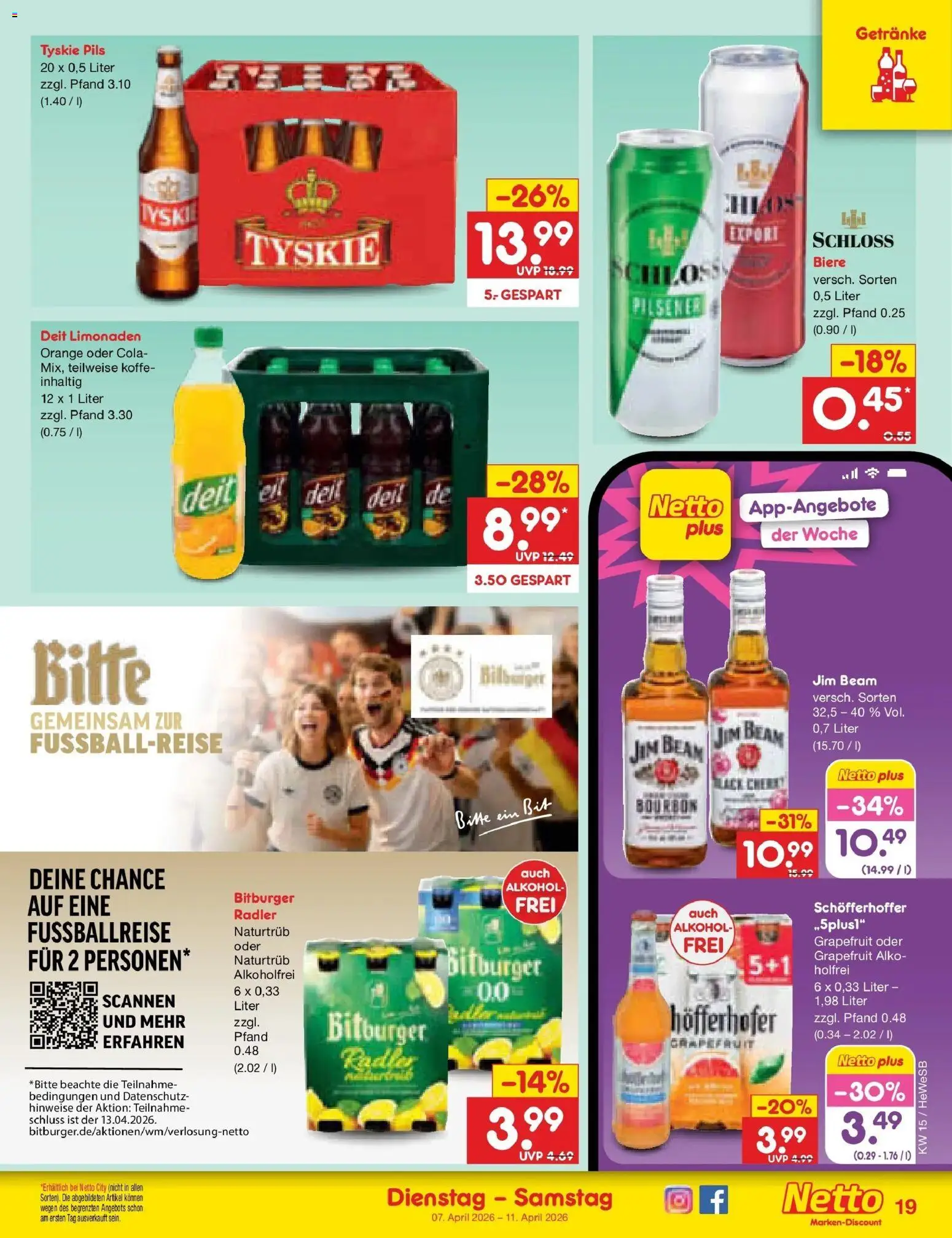 Netto Marken-Discount Prospekt Hamburg	 – gültig ab 07.04.2026 | Seite: 21 | Produkte: Bitburger, Jim beam, Tyskie, Cola