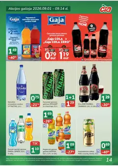 ČIA MARKET leidinys galioja nuo 2026.09.01 | Puslapis: 14 | Prekių: Gaivusis gėrimas, Vanduo, Nealkoholinis sidras, Mineralinis vanduo