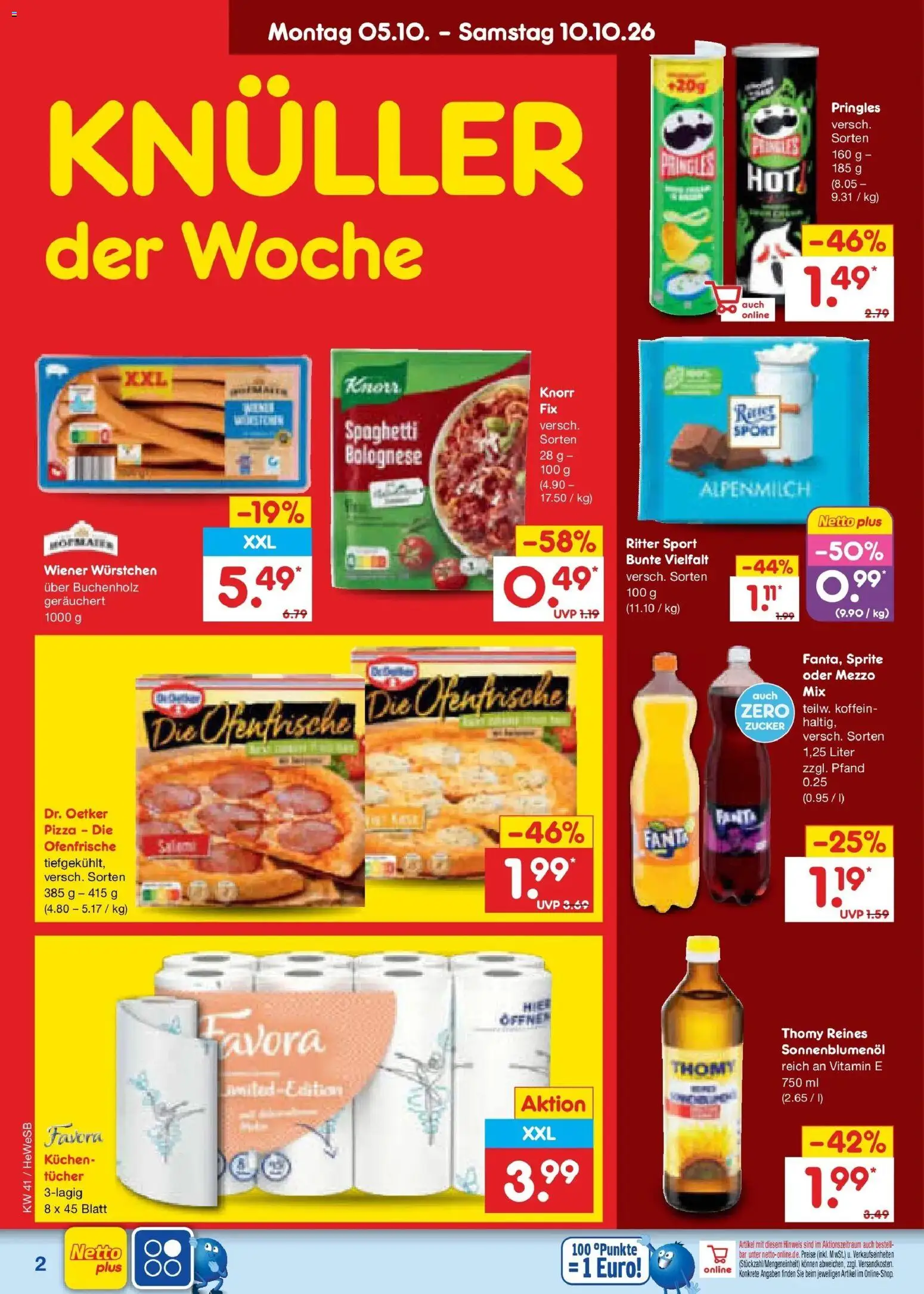 Netto Marken-Discount Prospekt Hamburg (ab 05.10.2026) » Angebote | Seite: 2 | Produkte: Ritter sport, Knorr, Ofenfrische, Pizza