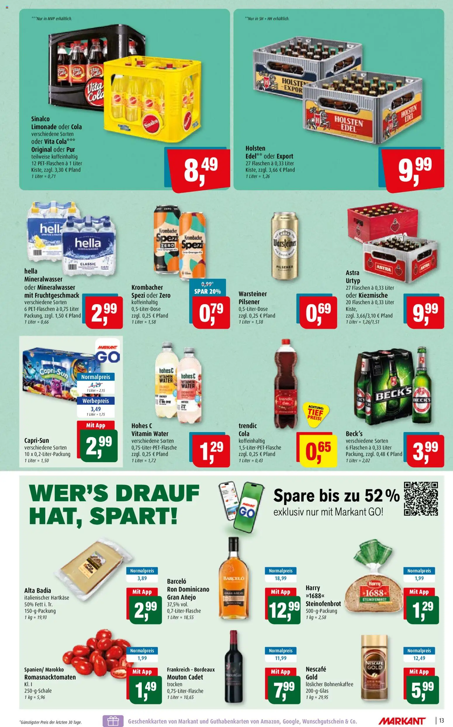Markant Prospekt – gültig ab 07.09.2026 | Seite: 13 | Produkte: Sinalco, Cola, Mineralwasser, Warsteiner