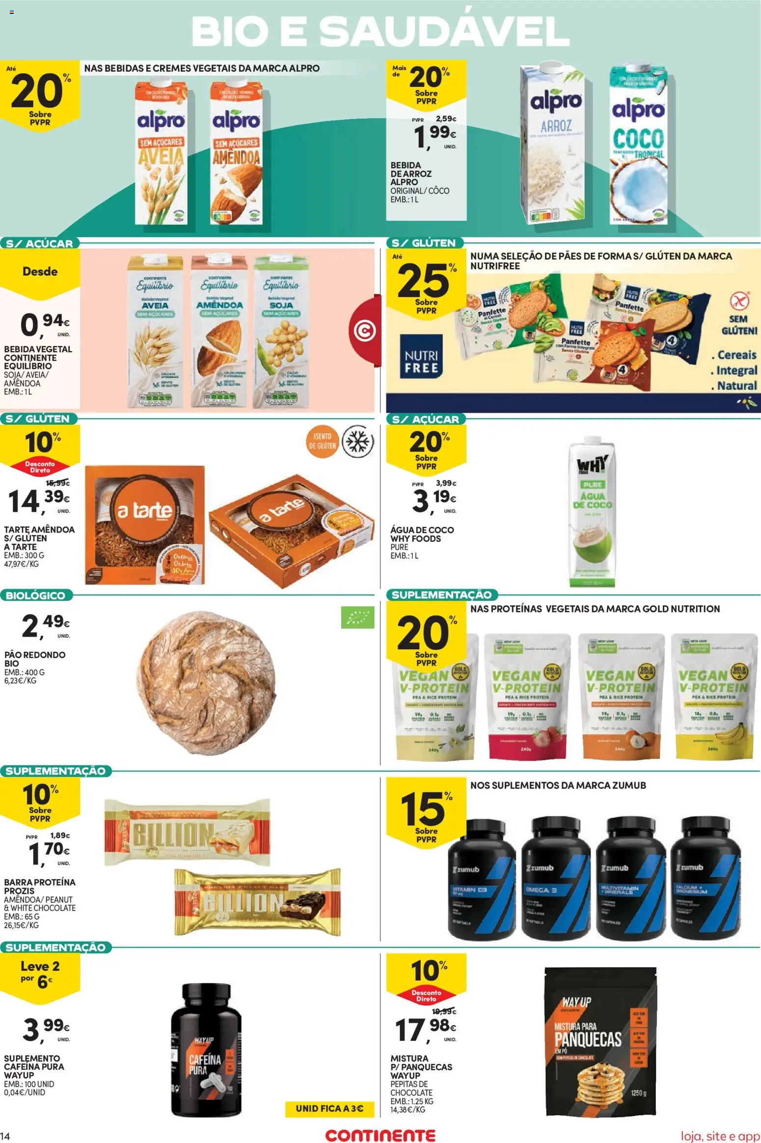 Continente Semanal Continente Bom Dia │ válido de 01/09/2026 | Página: 14 | Produtos: Agua, Aveia, Pó, Chocolate