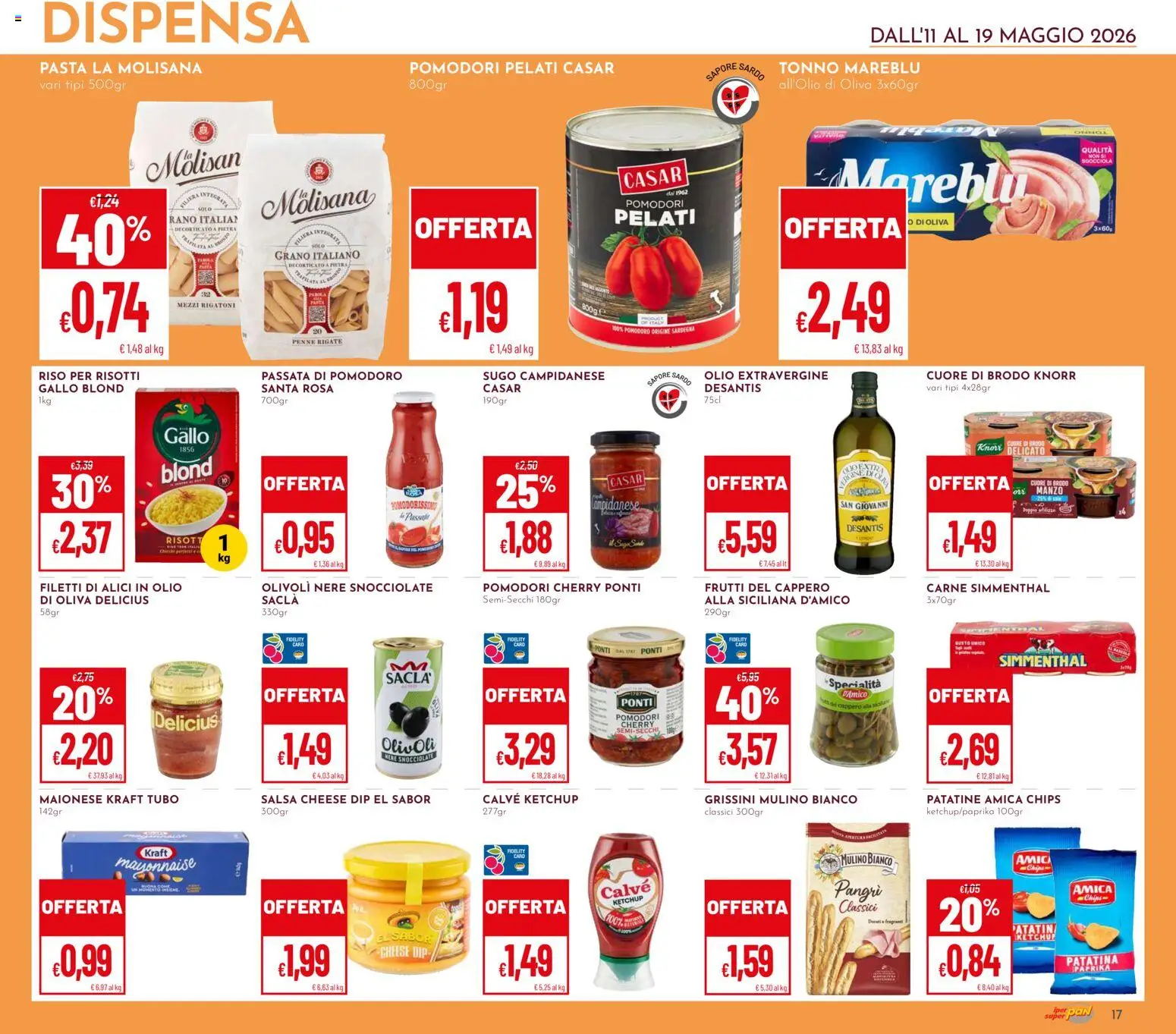 Volantino Pan del 11.05.2026 | Pagina: 17 | Prodotti: Pomodori, Pasta, Passata di pomodoro, Tonno