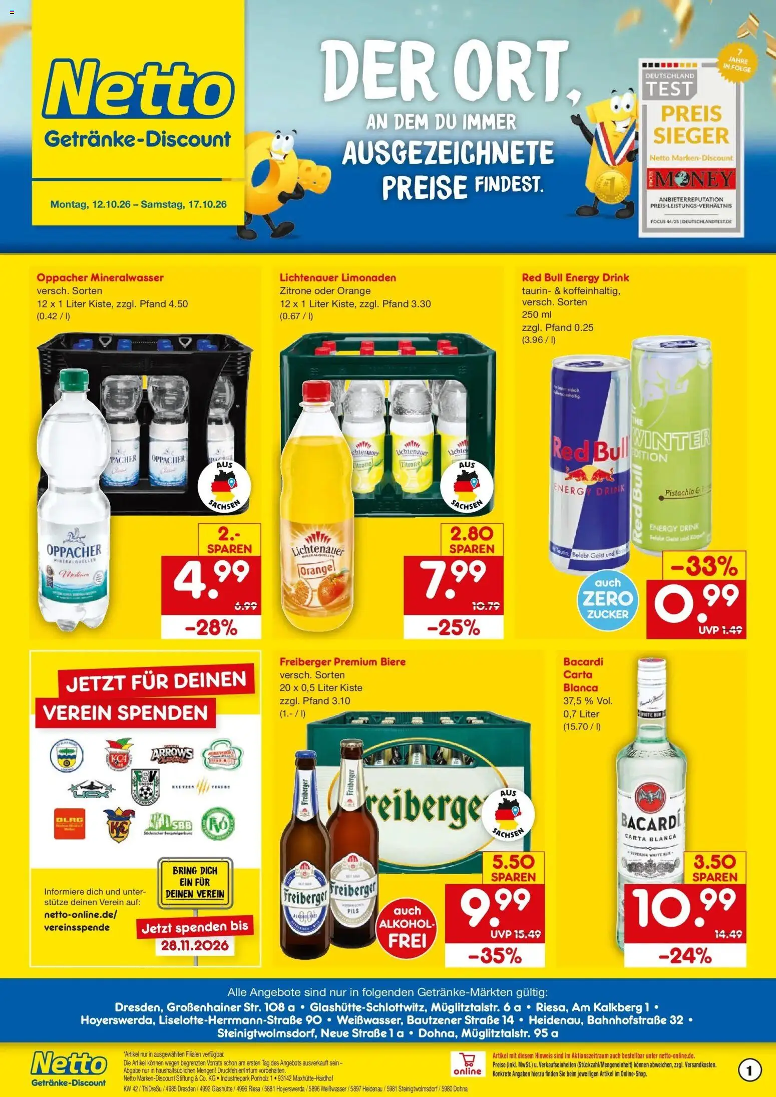 Netto Marken-Discount Prospekt Riesa – gültig ab 12.10.2026 | Seite: 1 | Produkte: Energy, Rum, Alkohol, Zucker
