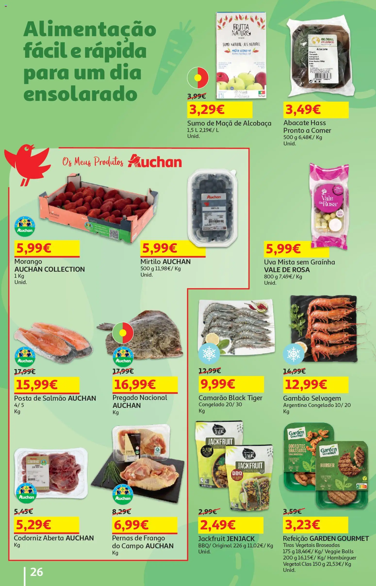 Auchan - Vida no Exterior │ válido de 06.05.2026 | Página: 26 | Produtos: Camarão, Salmão, Maça, Sumo