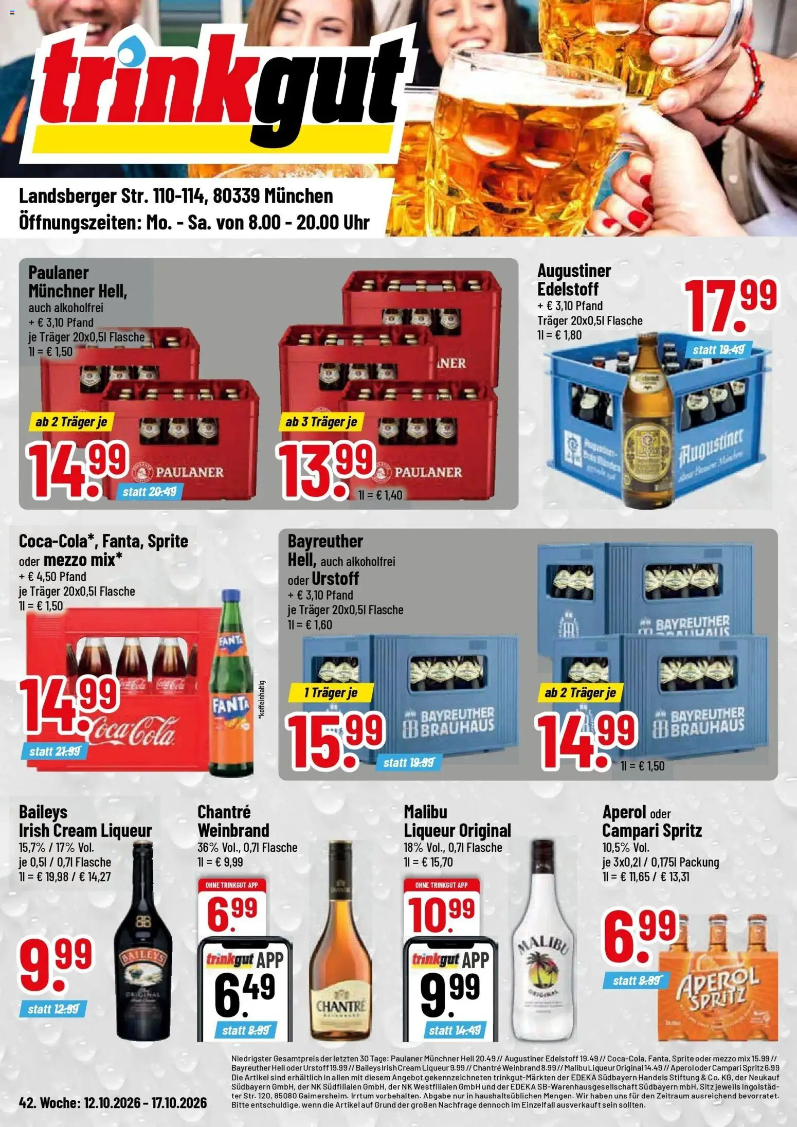 Trinkgut Prospekt München (ab 12.10.2026) » Angebote online | Seite: 1 | Produkte: Mezzo mix, Coca cola, Sprite, Campari