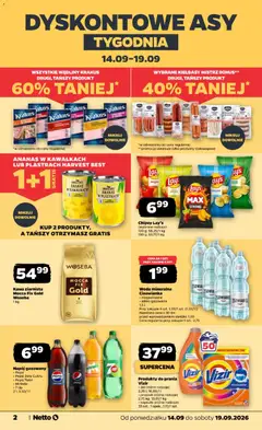 Pogląd oferty "WSZYSTKIE WĘDLINY KRAKUS DRUGI, TAŃSZY PRODUKT, Wędliny Krakus" - ważna od 14.09.2026 | Strona: 2 | Produkty: Chipsy, Vizir, Ananas, Woda