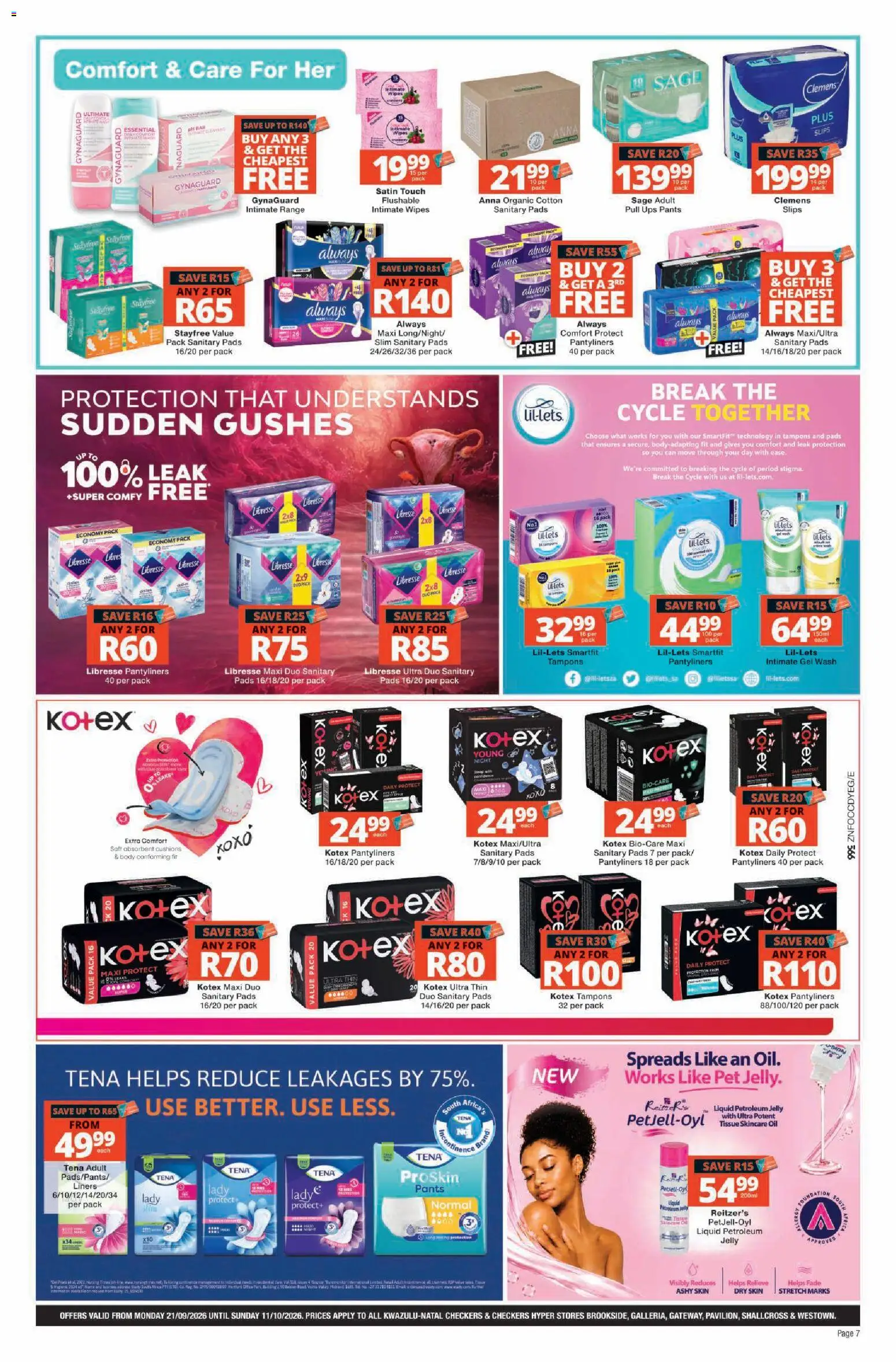 New Checkers catalogue – valid from 21/09/2026 | Page: 7 | Products: Pants, Pads, Oil, Petroleum jelly