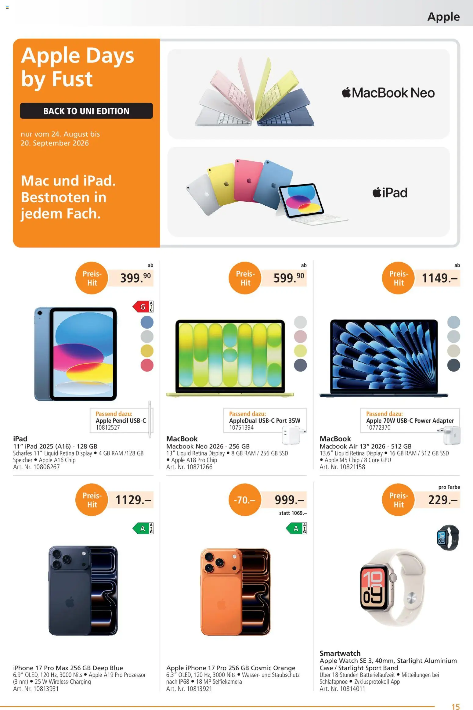 Fust aktionen – gültig ab 24.08.2026 | Seite: 15 | Produkte: Smartwatch, Iphone, Ipad, Apple Watch