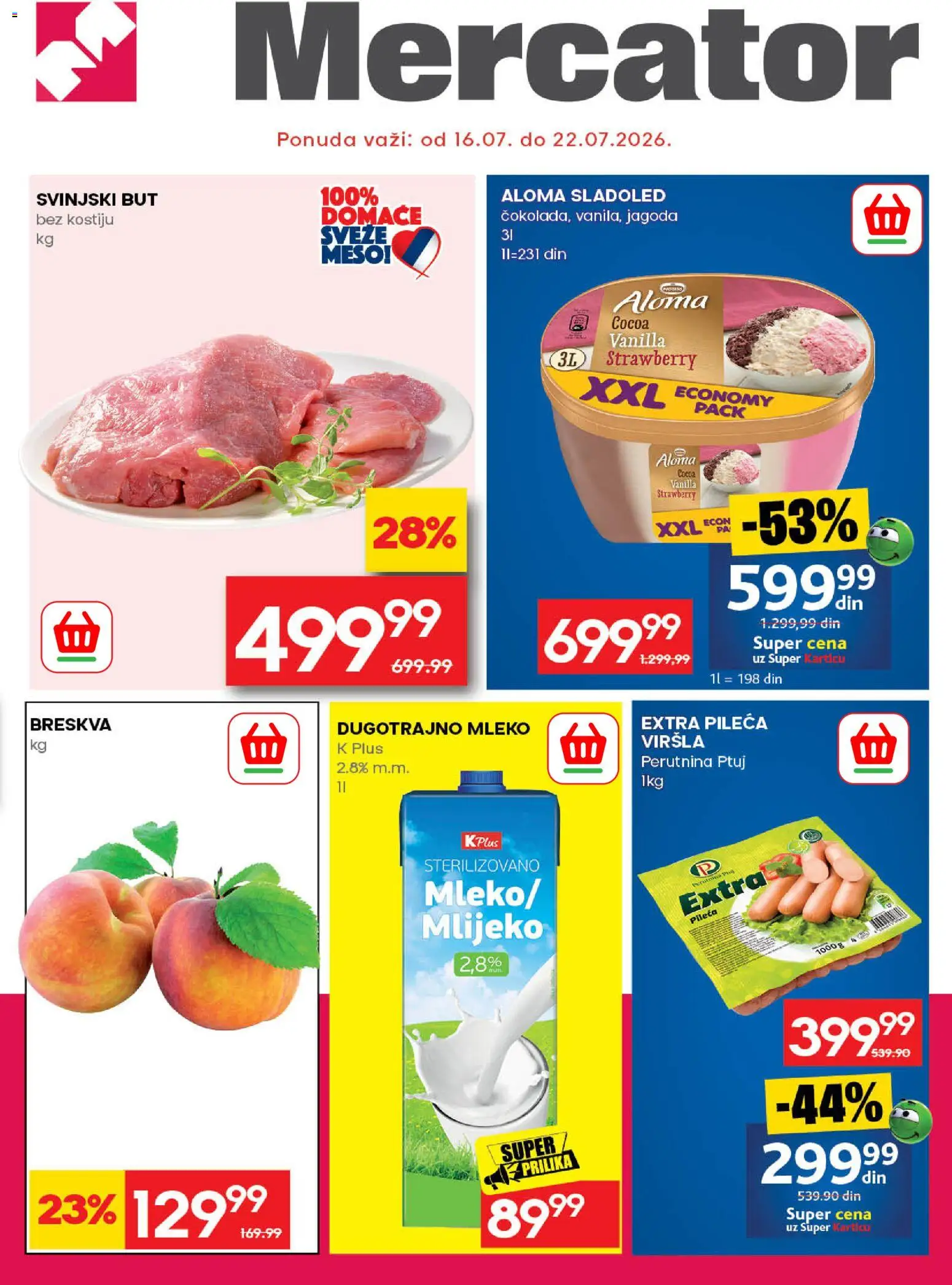 Mercator katalog - važi od 16.07.2026 | Strana: 1 | Proizvode: Sladoled, Jagoda, Mleko, Svinjski but