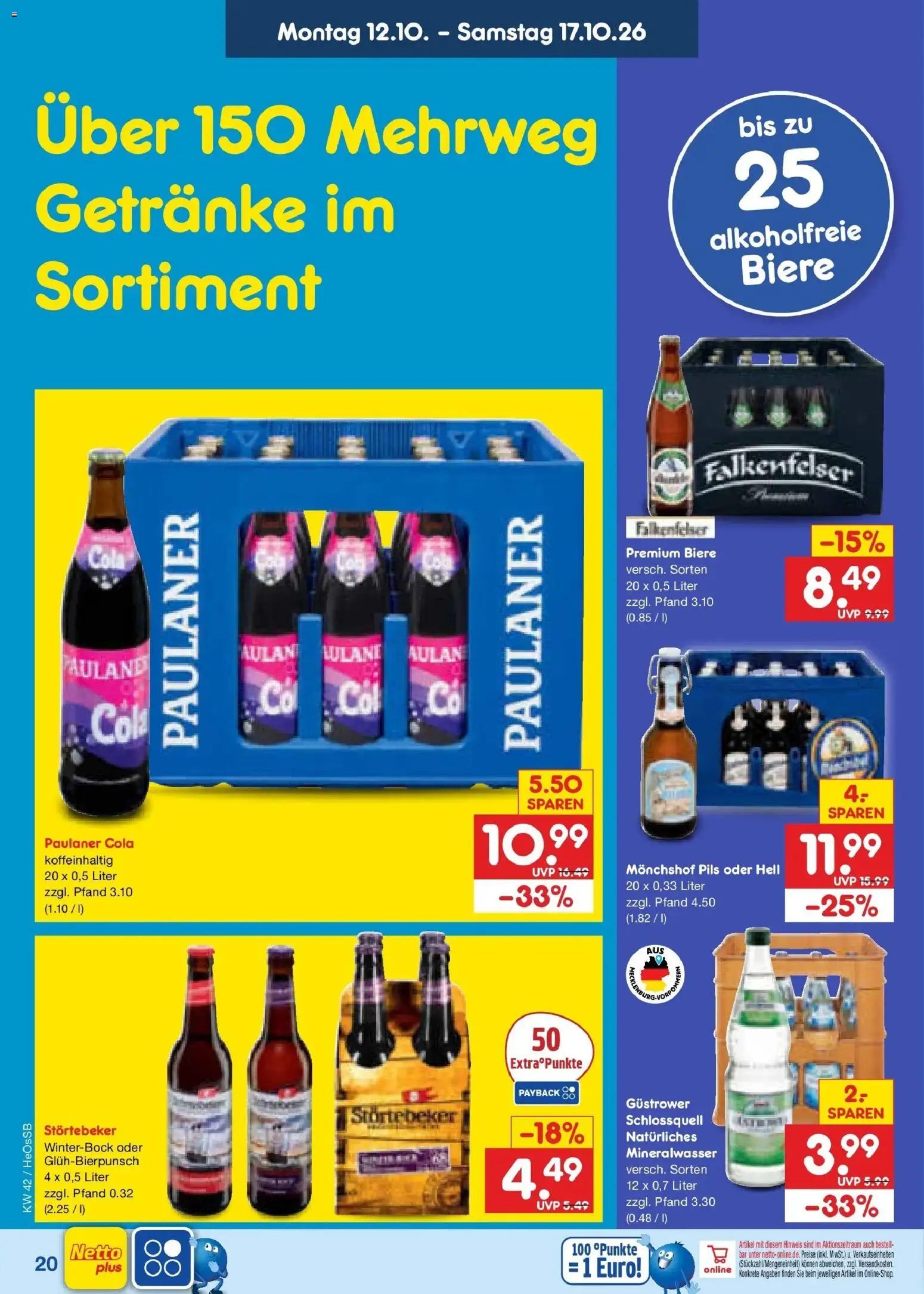 Netto Marken-Discount Prospekt Rostock – gültig ab 12.10.2026 | Seite: 24 | Produkte: Monchshof, Pils, Mineralwasser, Paulaner