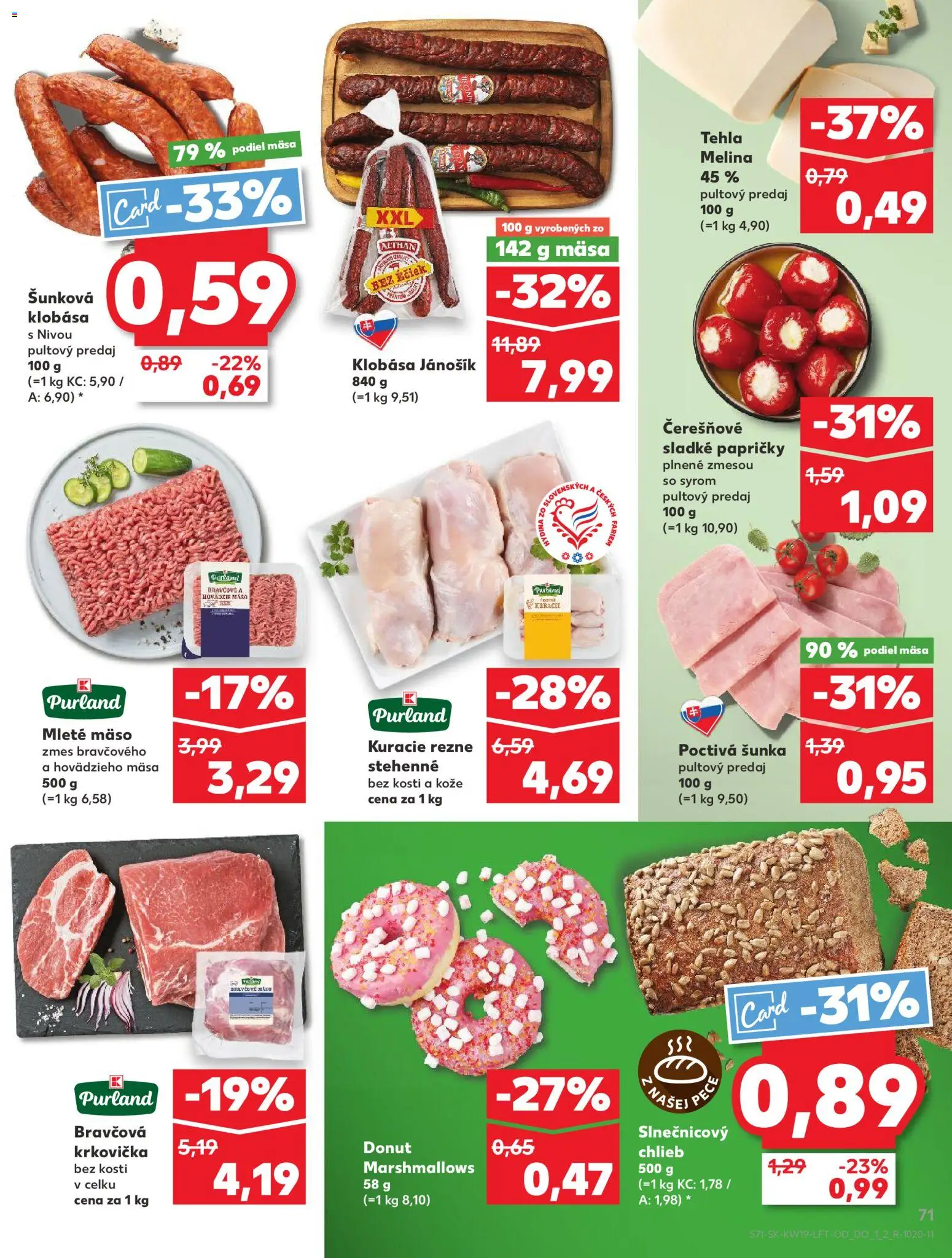 Nové Kaufland akcie – leták je platný od 07.05.2026 | Strana: 71 | Produkty: Chlieb, Šunka, Kuracie rezne, Mleté mäso