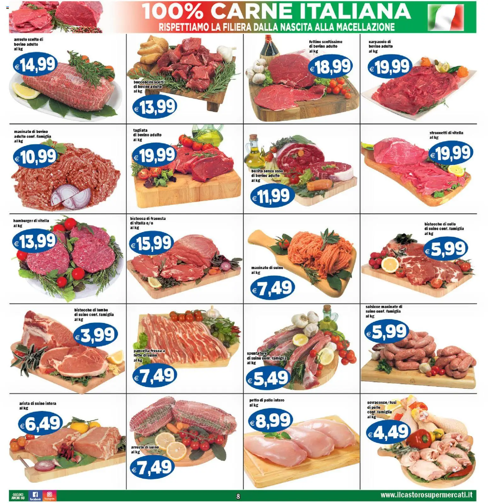 Volantino Il Castoro del 10/07/2026 | Pagina: 8 | Prodotti: Bovino, Arrosto, Pancetta, Macinato