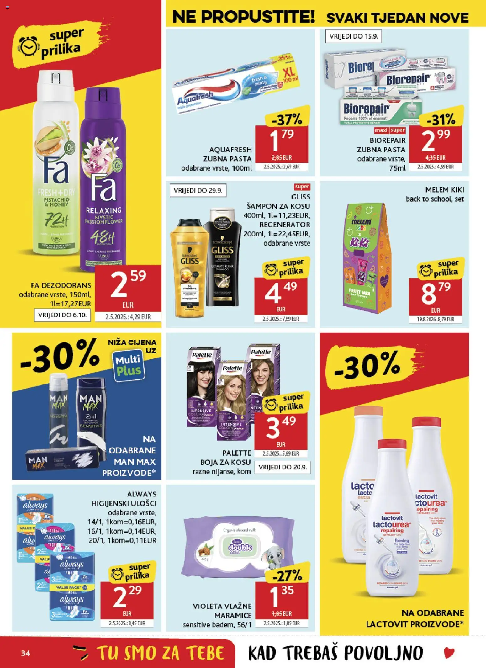 Konzum HR akciós ujság - amely érvényes a következő dátumtól: 2026.09.02. | Oldal: 34 | Termékek: Lactovit, Aquafresh, FA, Sampon