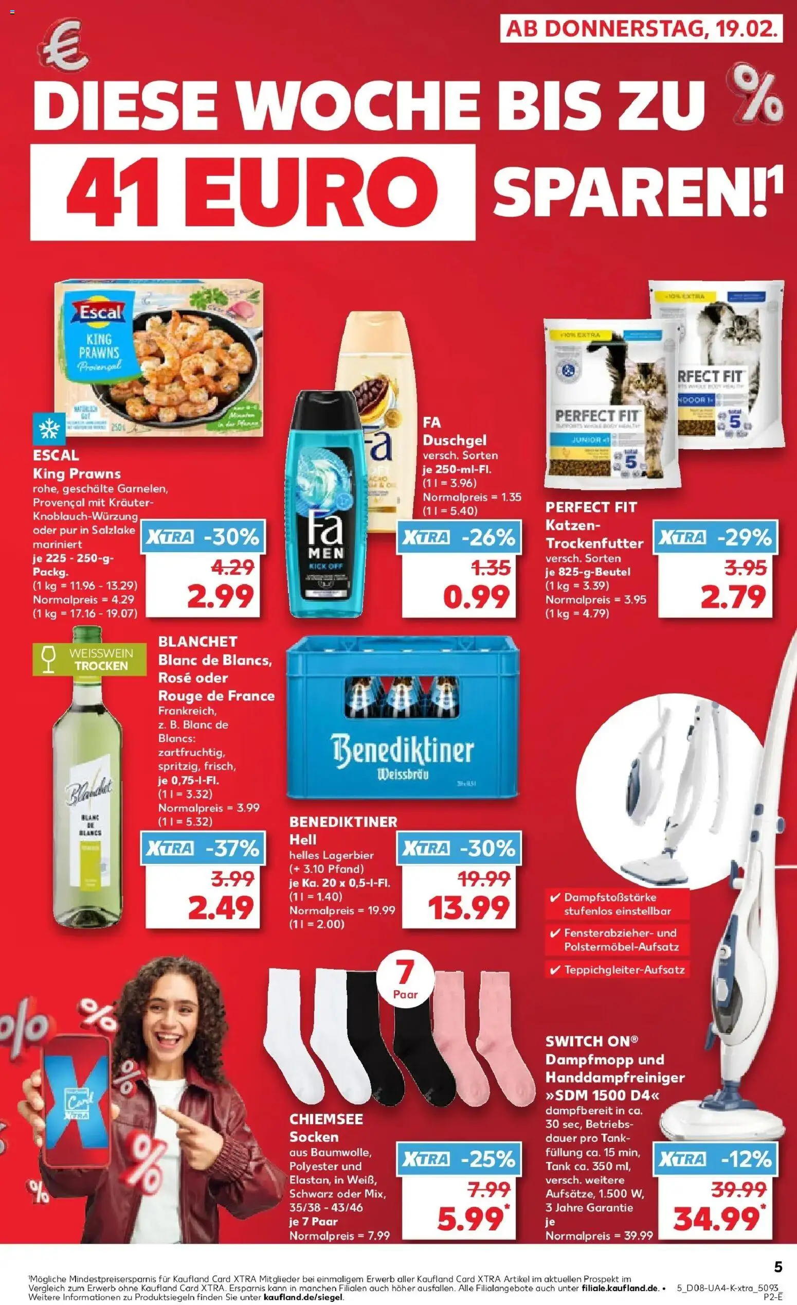 Kaufland prospekt Hermeskeil	 – gültig ab 19.02.2026 | Seite: 5 | Produkte: Weißwein, Rouge, Benediktiner hell, Socken