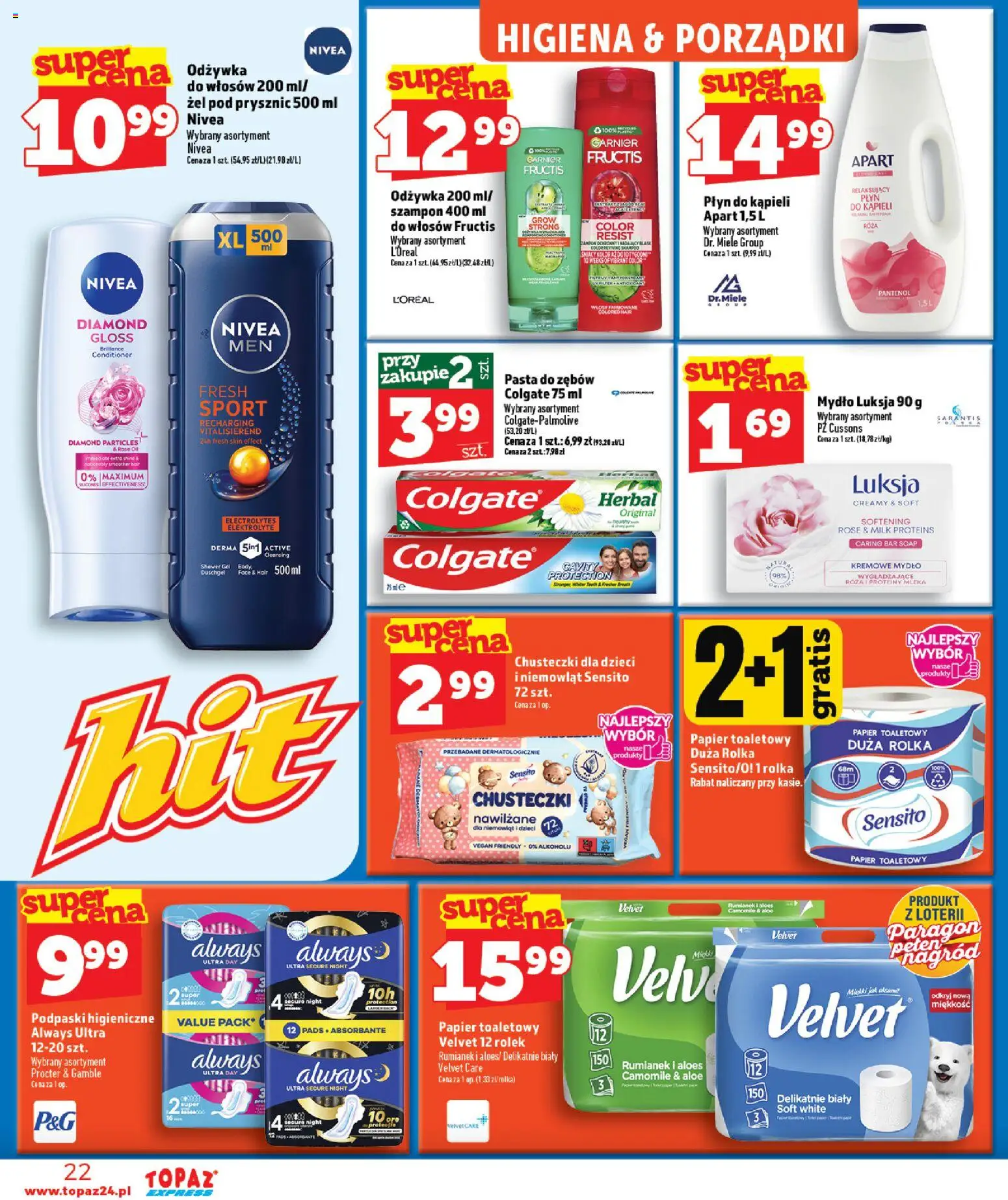 Topaz gazetka - Express od 01.10.2026 | Strona: 22 | Produkty: Papier toaletowy, Pasta, Odżywka, Mydło