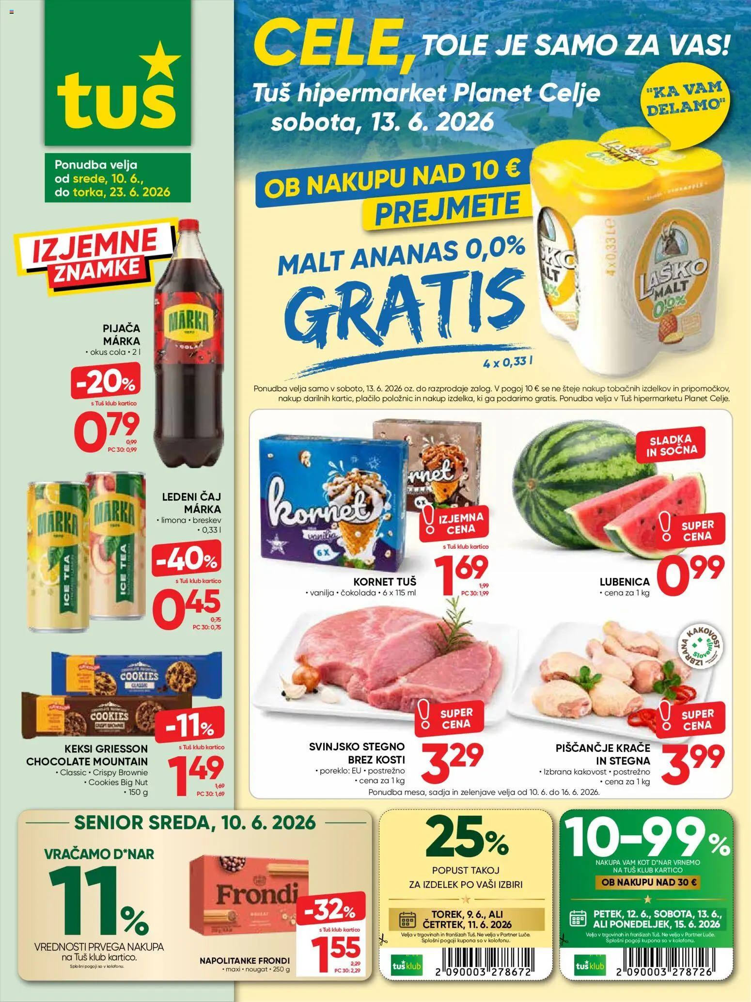 Novi Tuš katalog ponudbe – veljaven od 10.06.2026 | Stran: 21 | Izdelki: Lubenica, Keksi, Ledeni čaj, Breskev