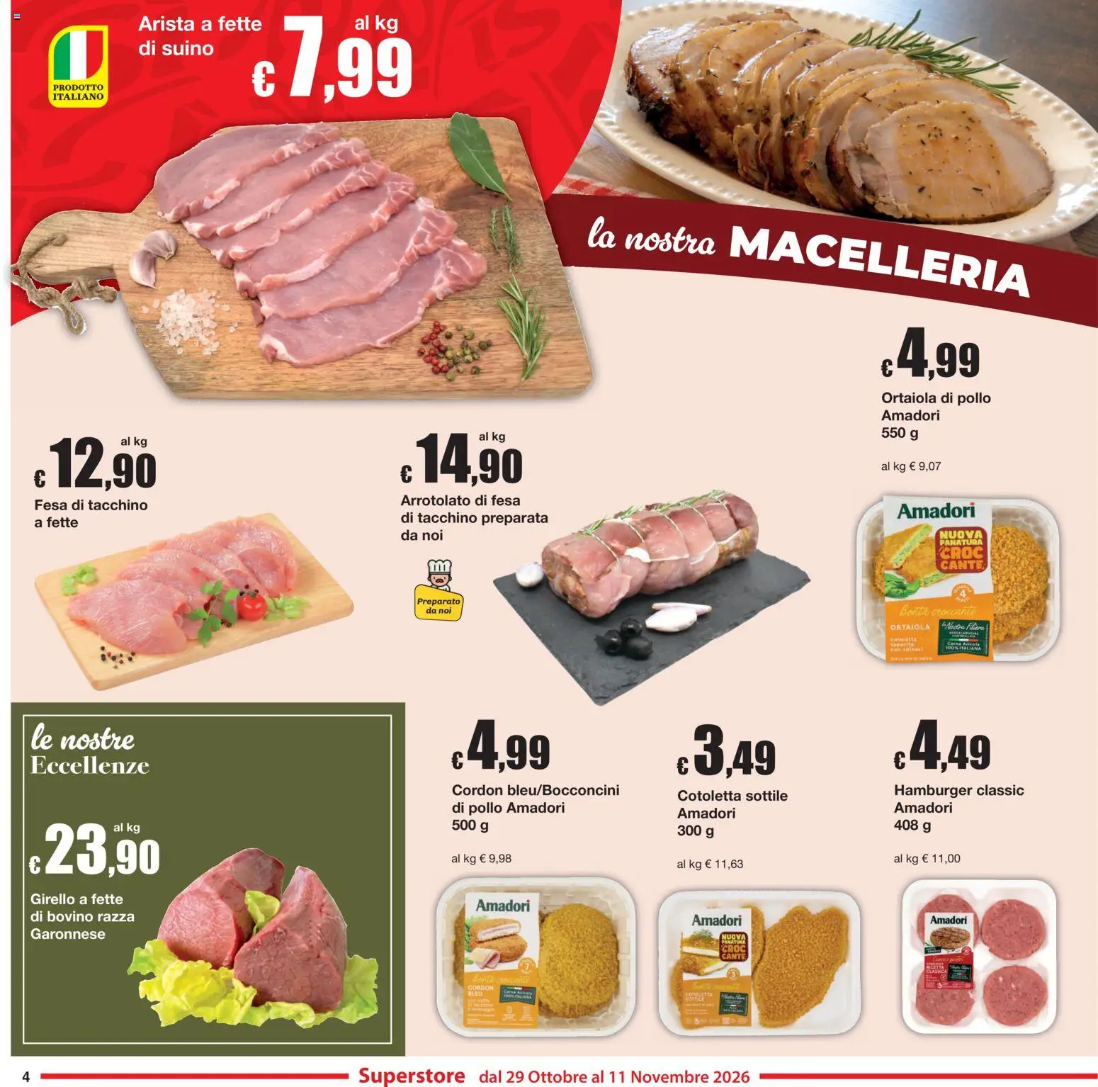 Volantino Sì con Te del 29/10/2026 | Pagina: 4 | Prodotti: Bovino, Tacchino, Spinaci, Hamburger