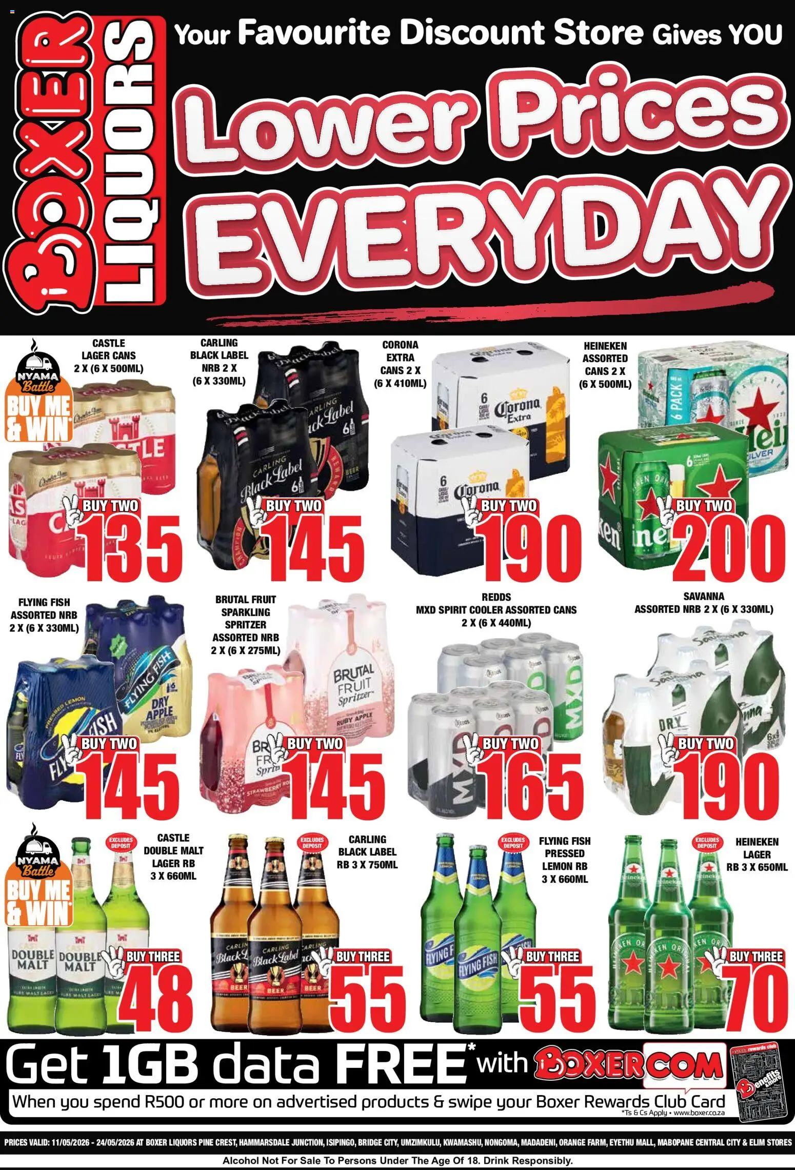 New Boxer catalogue – valid from 11.05.2026 | Page: 1 | Products: Beer, Fish, Fruit, Lemon