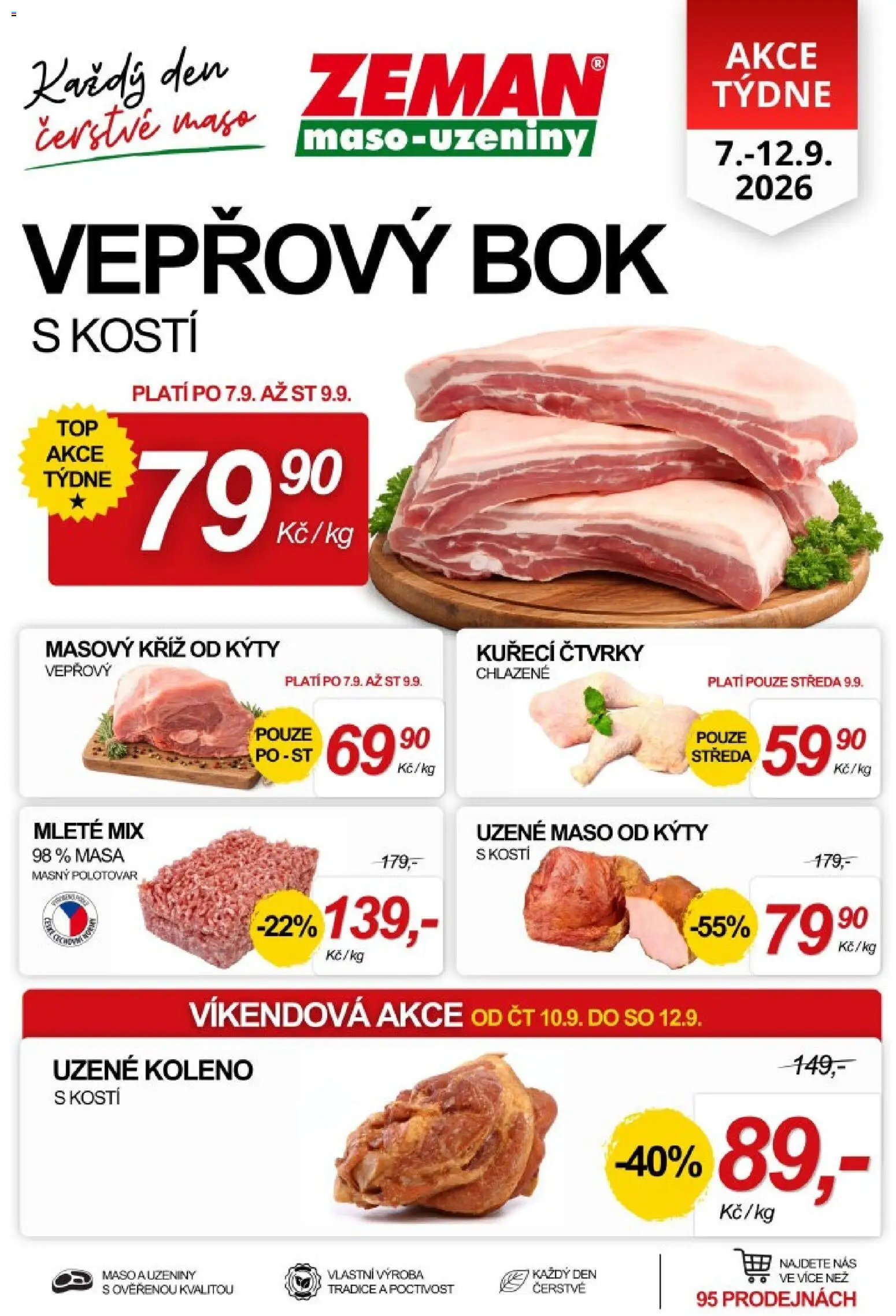 Prodejny Zeman leták od 07.09.2026 | Strana: 1 | Produkty: Koleno, Vepřový bok, Maso, Uzené koleno