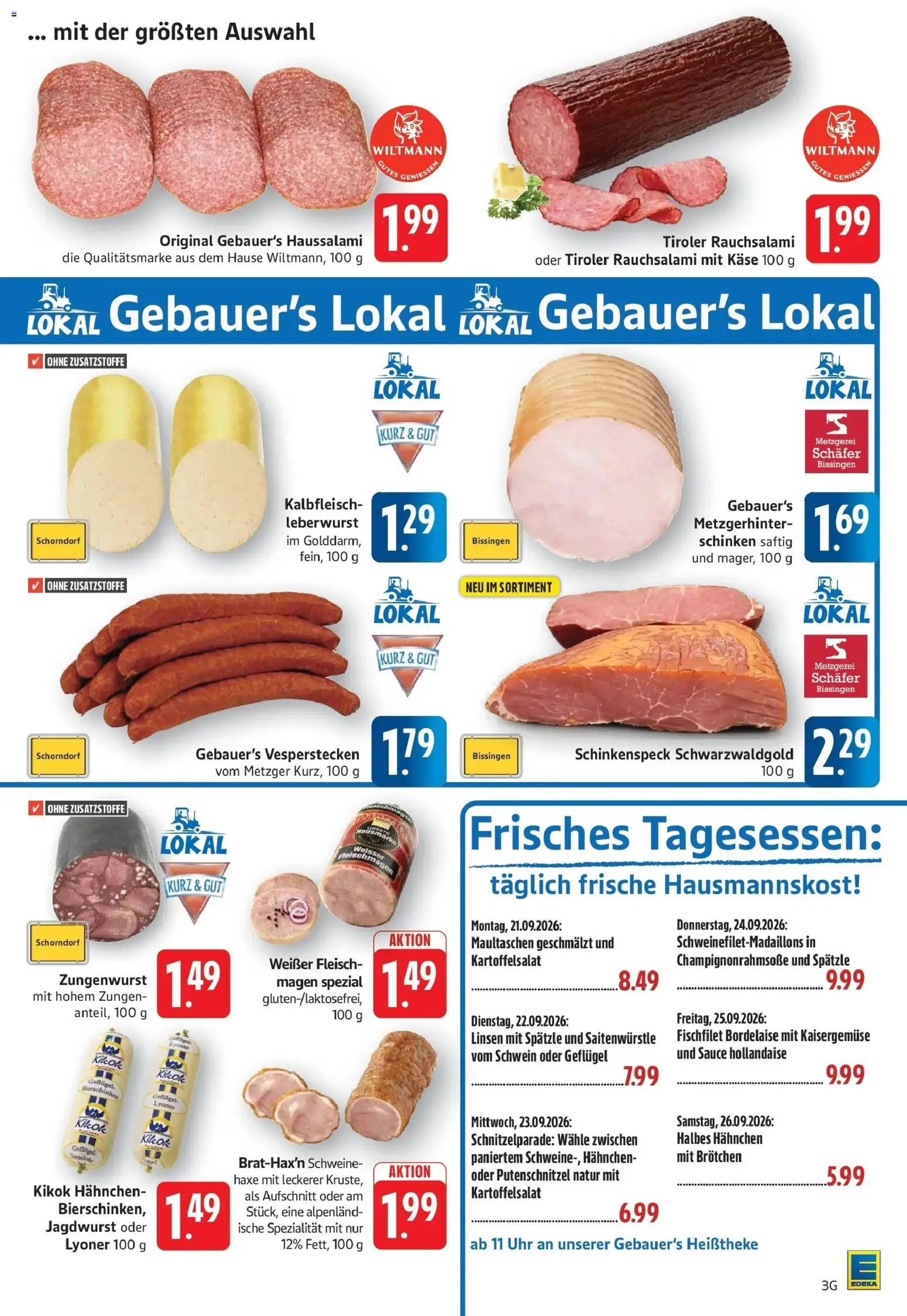 Edeka Prospekt Eislingen (ab 21.09.2026) » Angebote Online | Seite: 3 | Produkte: Hahnchen, Käse, Maultaschen, Fleisch