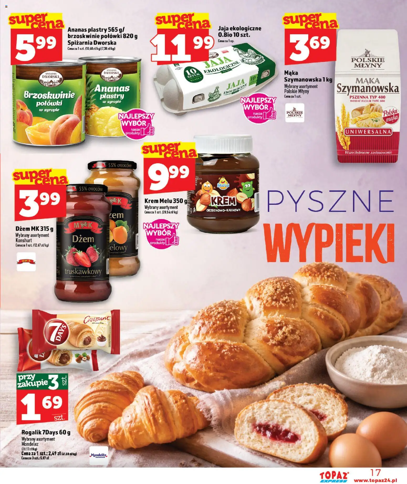 Topaz gazetka - Express od 20.08.2026 | Strona: 17 | Produkty: Croissant, 7days, Brzoskwinie, Jaja