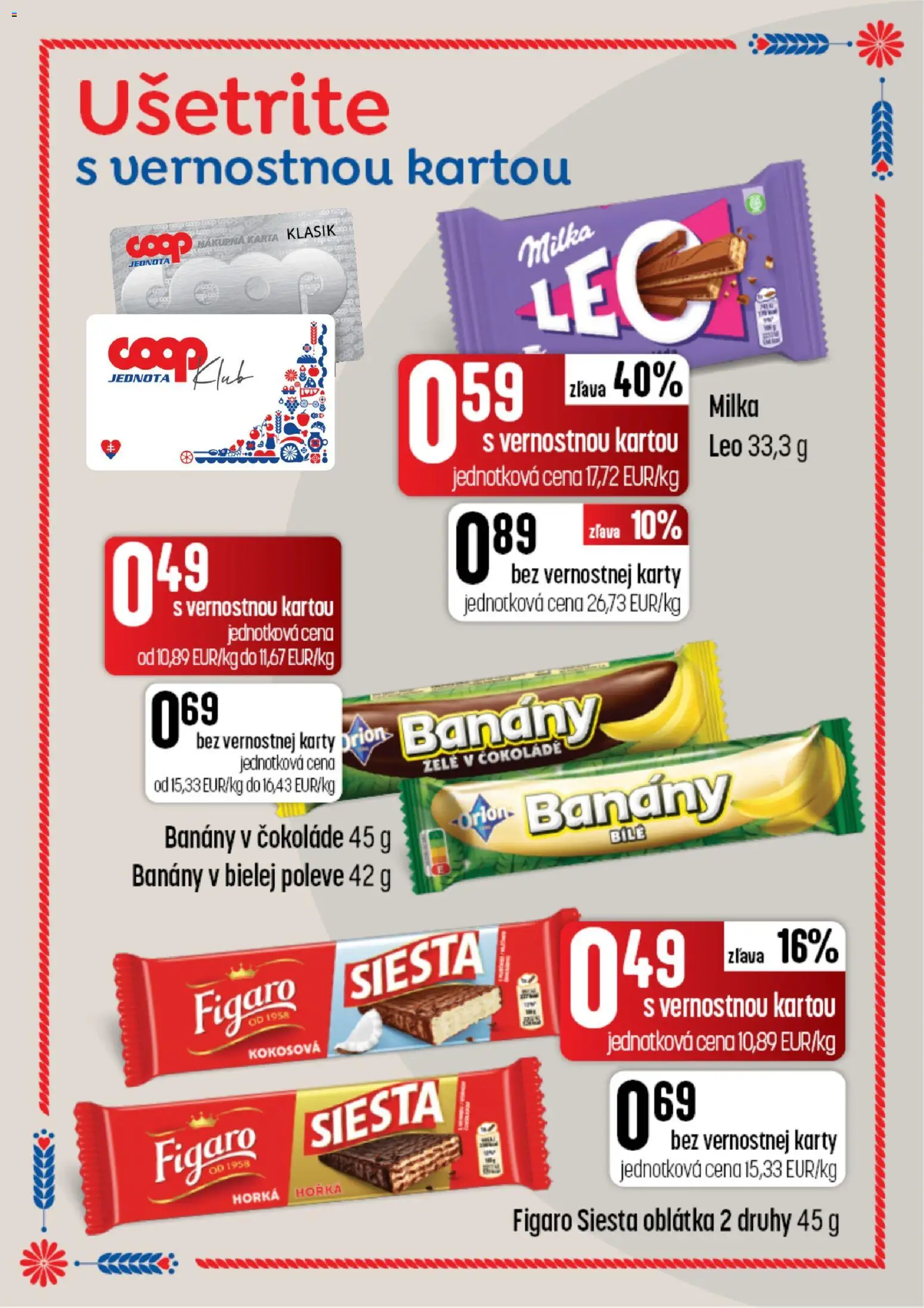 Nové COOP Jednota akcie – leták je platný od 26.08.2026 | Strana: 33 | Produkty: Banány v čokoláde, Banány, Milka