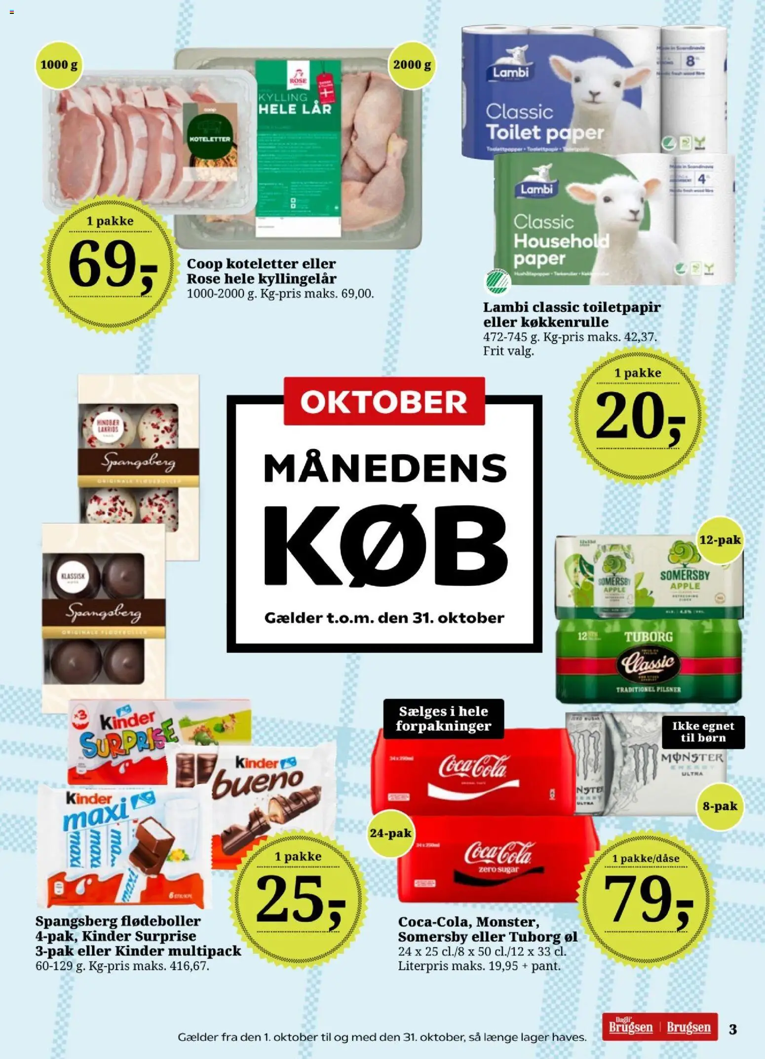 Dagli'Brugsen tilbudsavis – gyldig fra 23/10/2026 | Side: 3 | Produkter: Øl, Koteletter, Coca Cola, Flødeboller