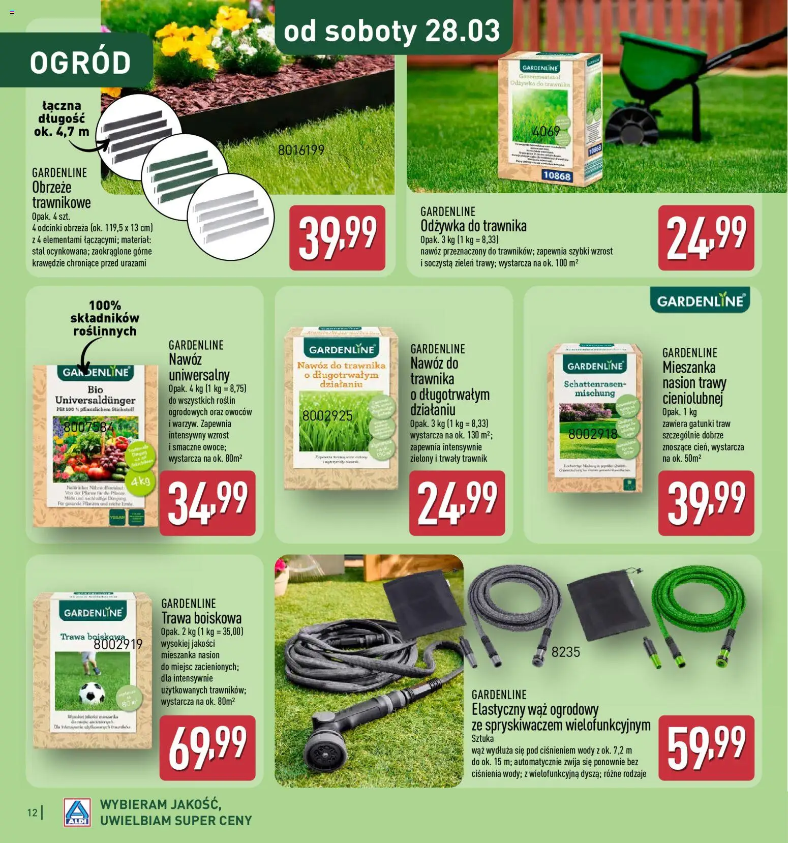 Aldi Gazetka - Katalog ogrodowy od 25.02.2026 | Strona: 12 | Produkty: Wąż ogrodowy, Trawy, Odżywka