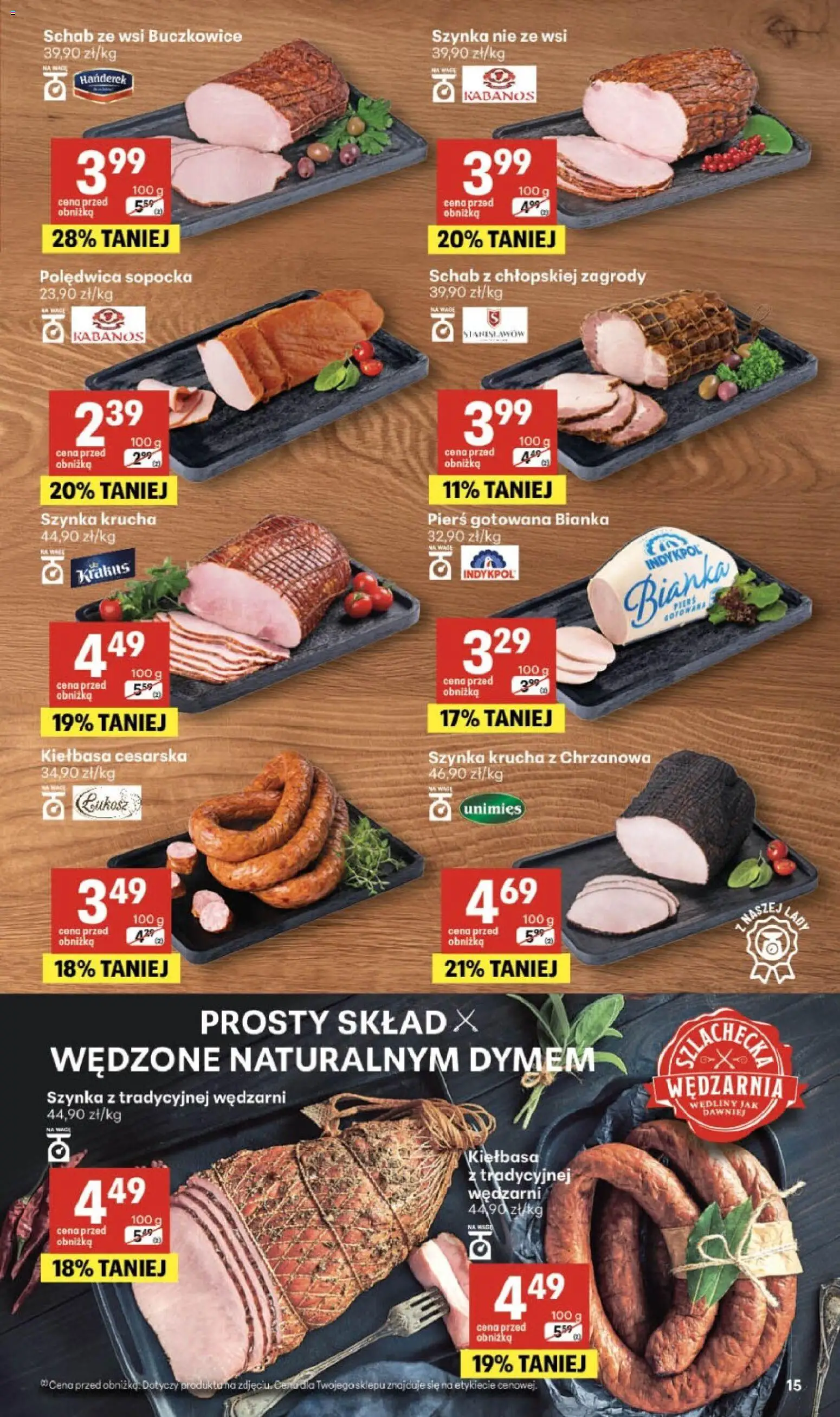 Delikatesy Centrum gazetka od 22.10.2026 | Strona: 15 | Produkty: Kiełbasa, Szynka, Kabanos, Wędliny