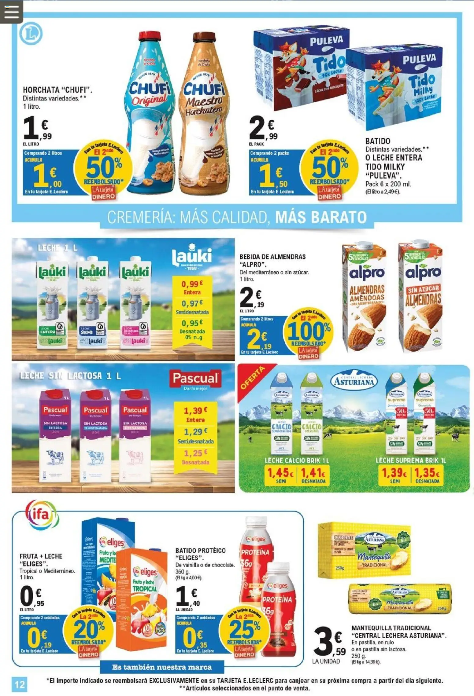 E.Leclerc Pamplona │ válido desde el 12/08/2026 | Página: 12 | Productos: Proteína, Fruta, Leche, Vainilla