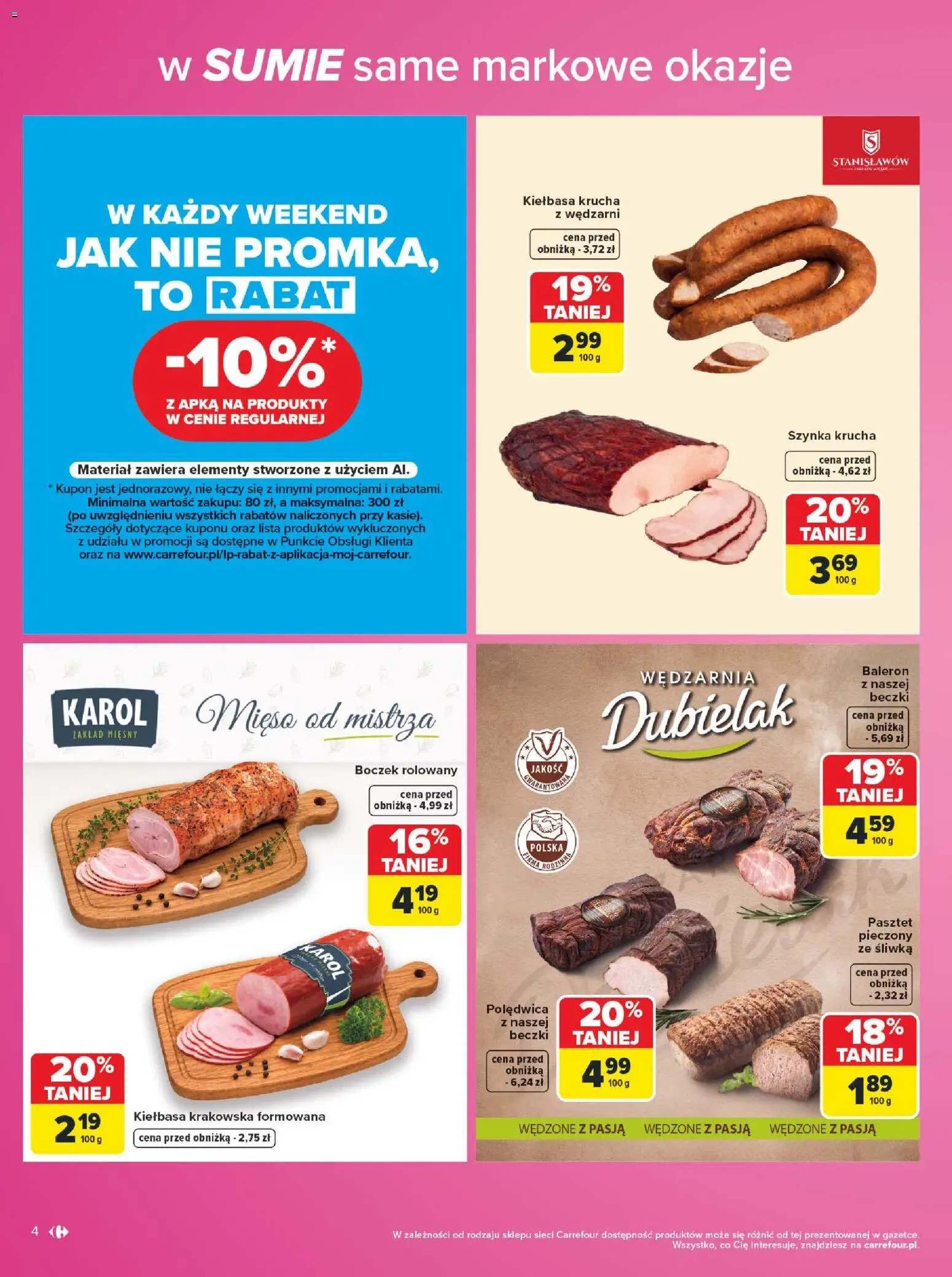 Carrefour gazetka - Same markowe okazje od 03.08.2026 | Strona: 4 | Produkty: Kiełbasa, Mięso, Szynka, Boczek